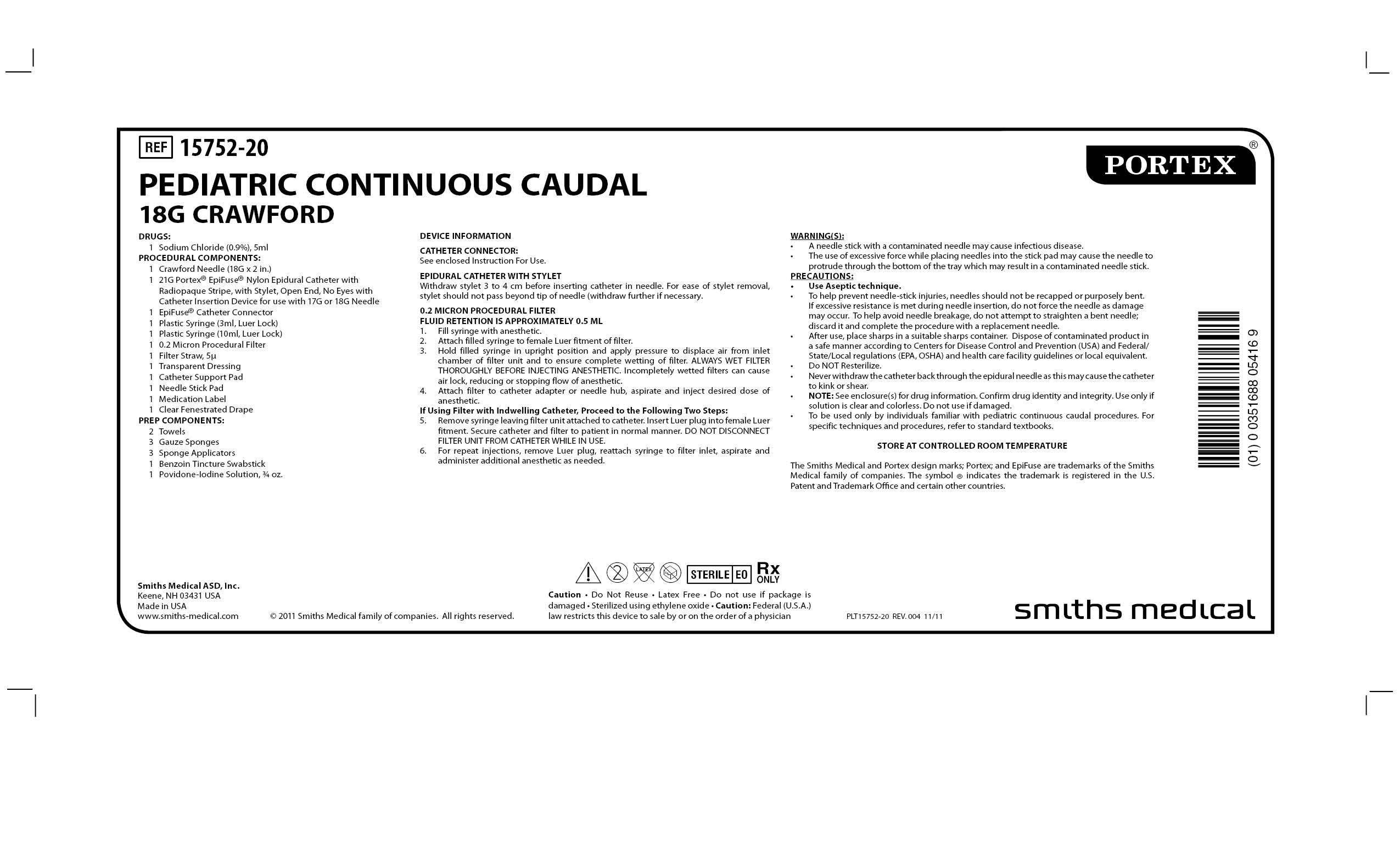 15752-20 PEDIATRIC CONTINUOUS CAUDAL 18G CRAWFORD