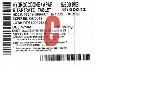 Hydrocodone Bitartrate And Acetaminophen