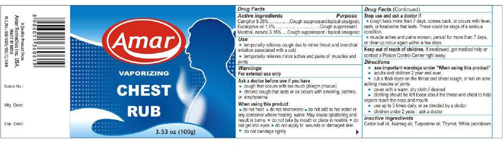 Amar Vaporizing Chest Rub
