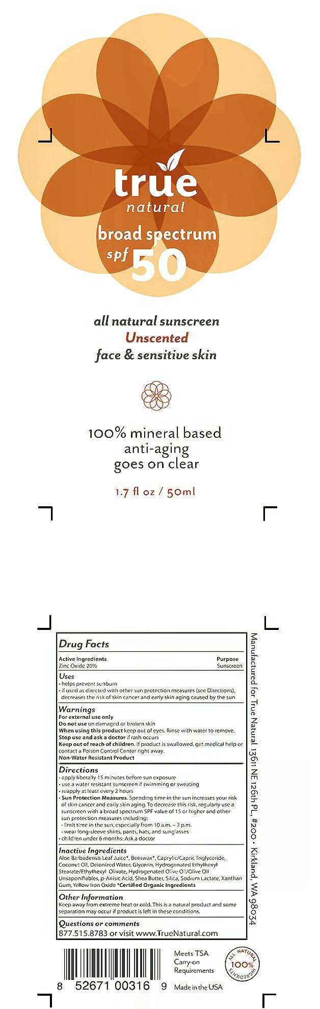 True Natural broad sptectum spf 50