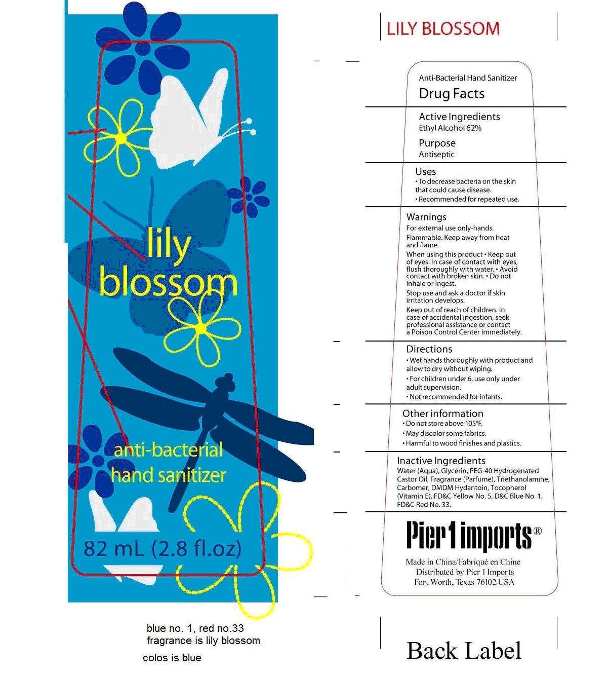 Pier 1 Imports Lily blossom Anti-Bacterial Hand Sanitizer