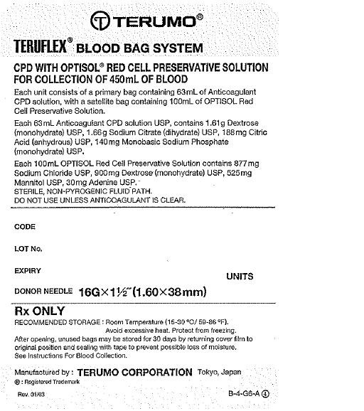 TERUFLEX Blood Bag System Anticoagulant Citrate Phosphate Dextrose (CPD) AND OPTISOL Red Cell Preservative