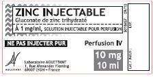 ZINC INJECTABLE A 1mg/ml, solution injectable pour perfusion