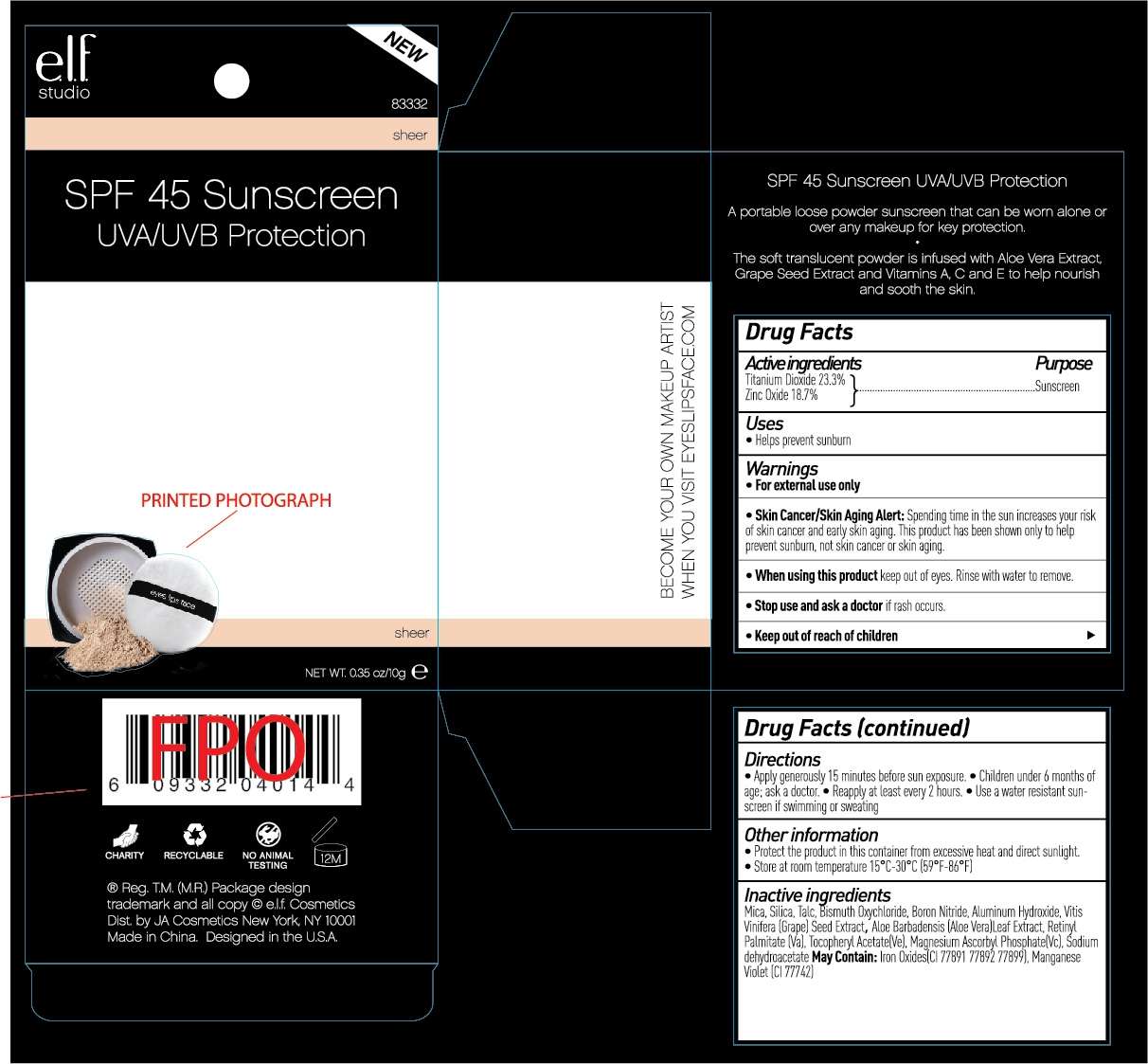 ELF SPF 45 Sunscreen UVA/UVB Protection