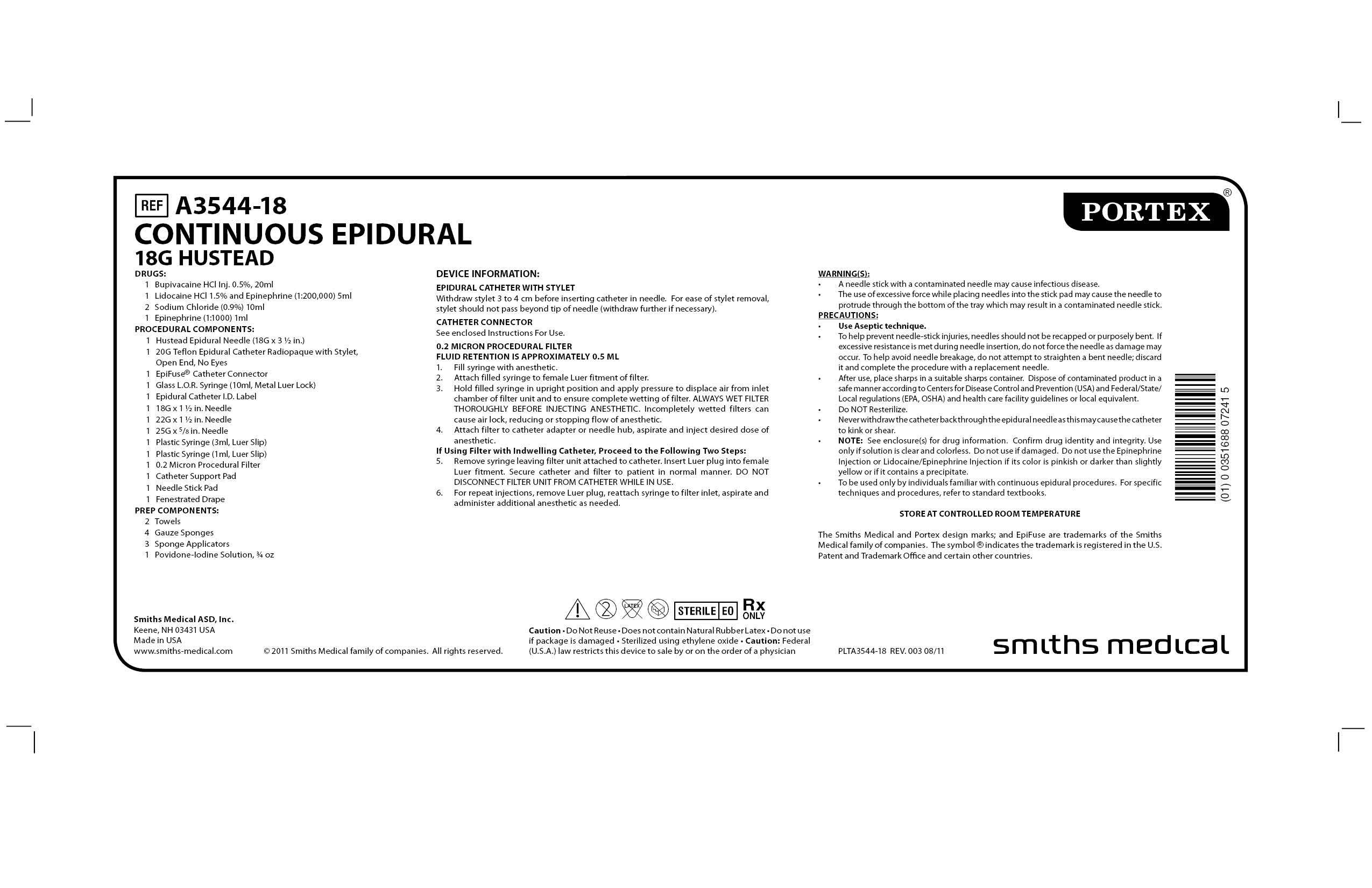 A3544-18 CONTINUOUS EPIDURAL 18G HUSTEAD