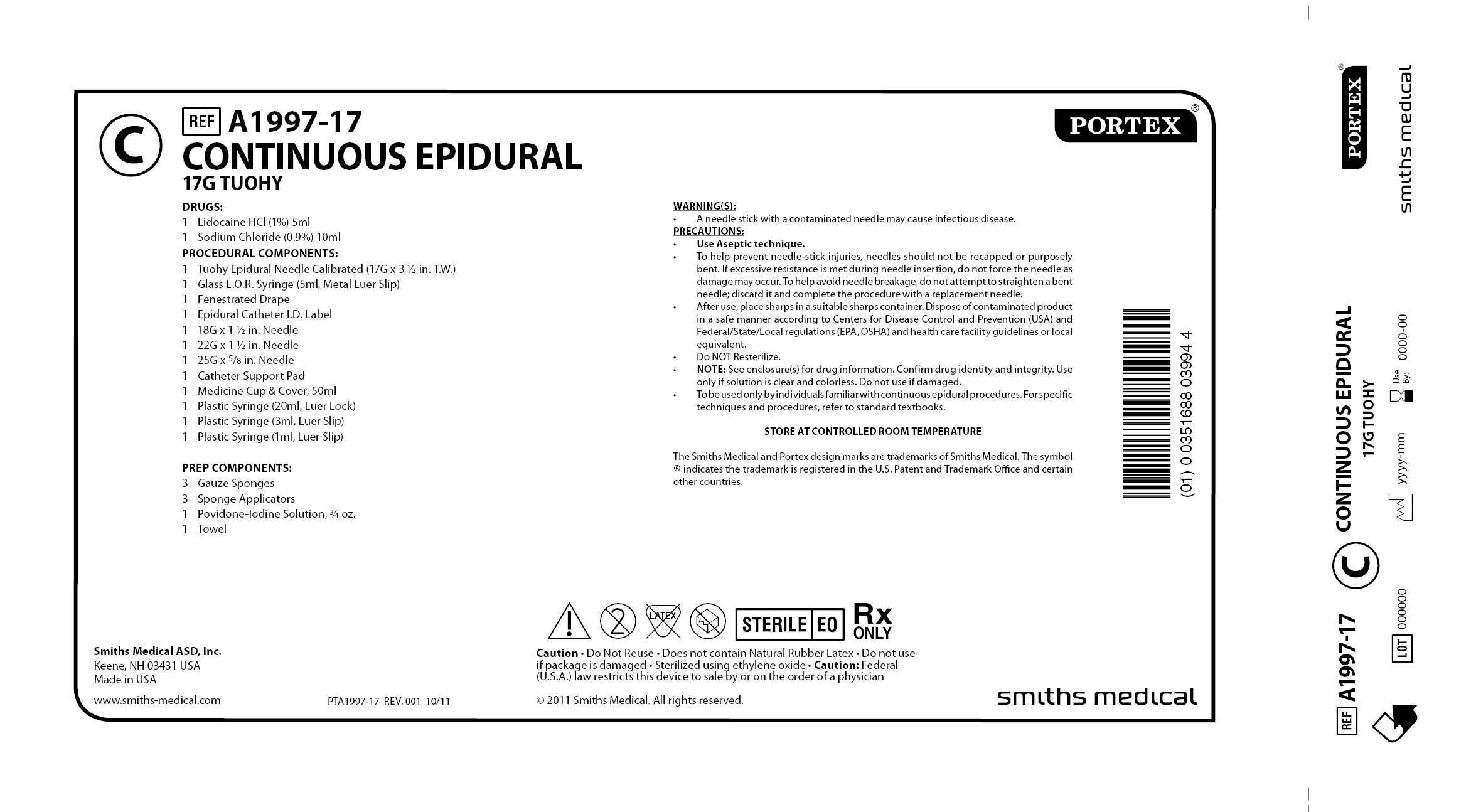 A1997-17 CONTINUOUS EPIDURAL 17G TUOHY