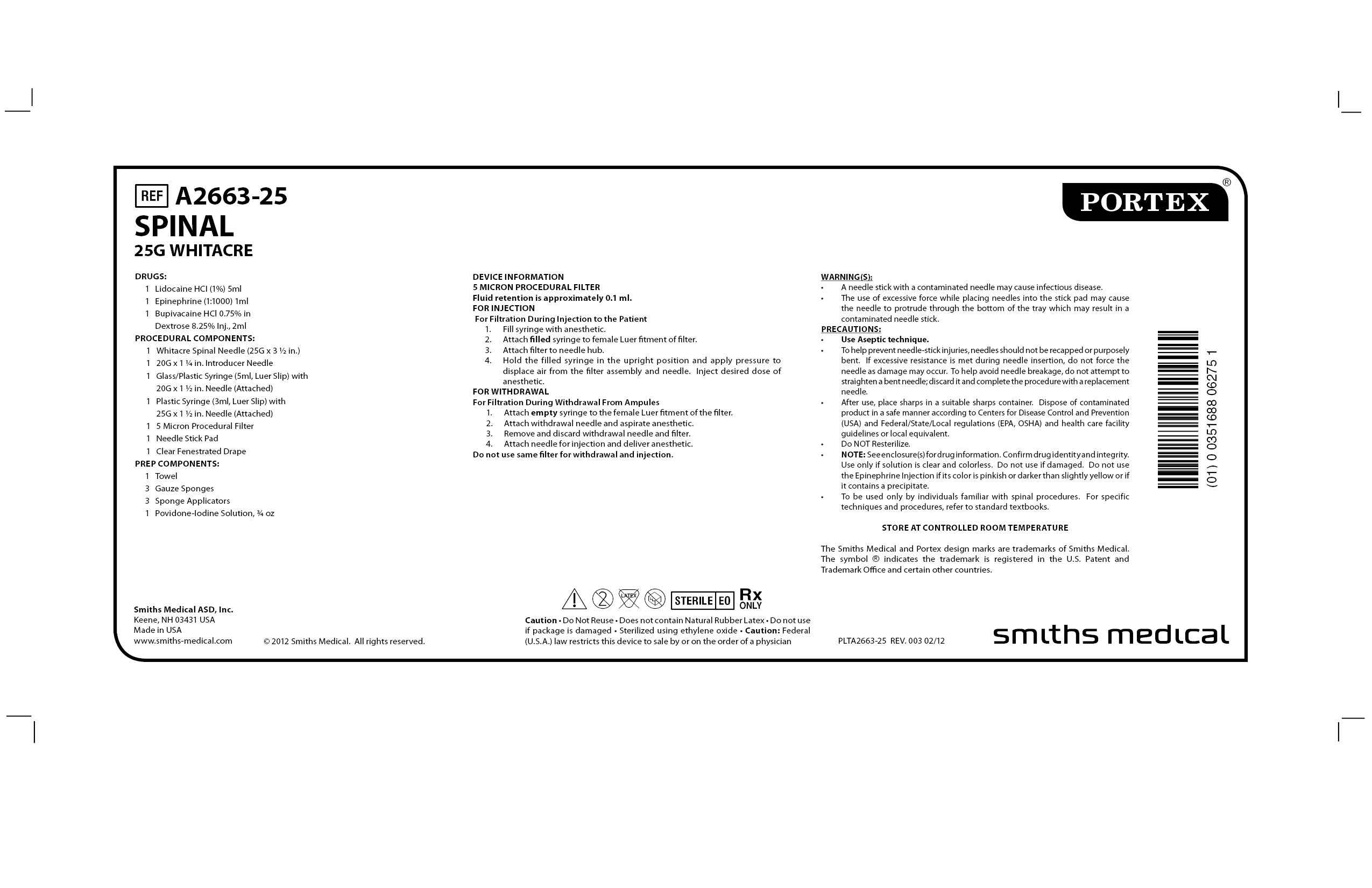 A2663-25 SPINAL 25G WHITACRE