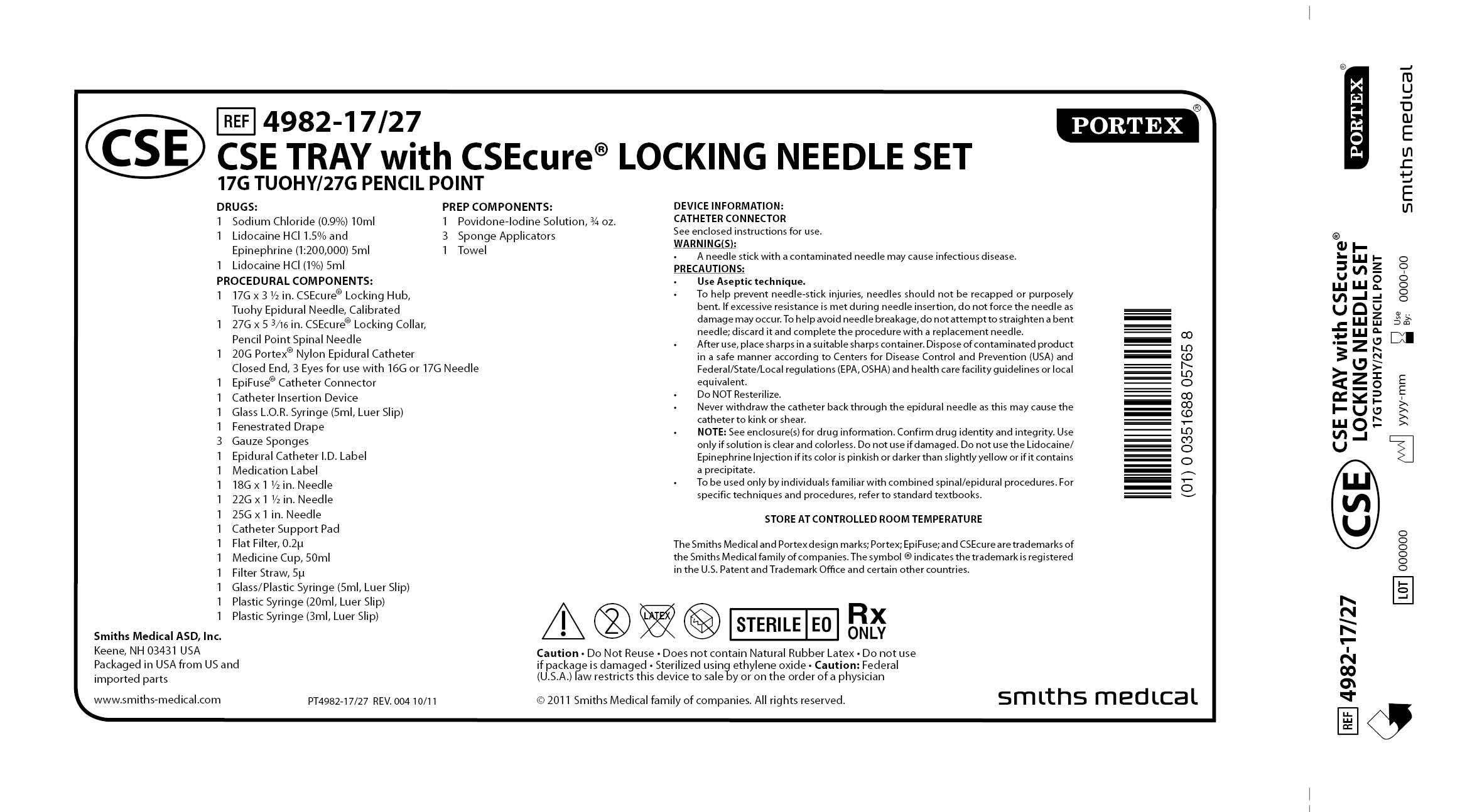 4982-17/27 CSE TRAY with CSEcure LOCKING NEEDLE SET 17G TUOHY/27G PENCIL POINT