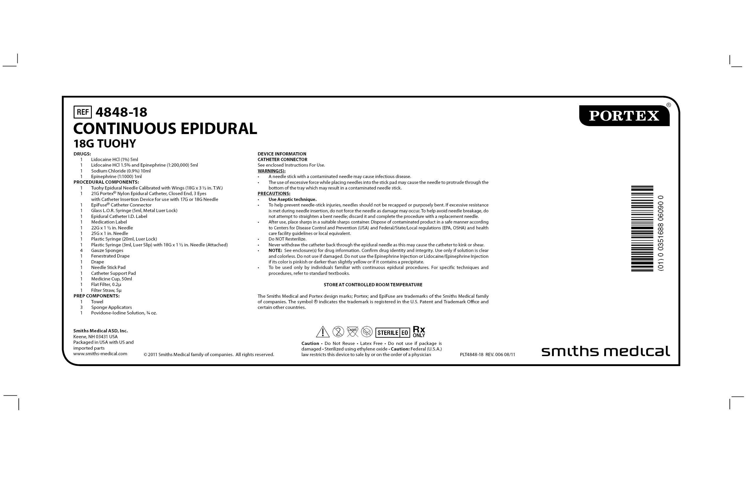 4848-18 CONTINUOUS EPIDURAL 18G TUOHY