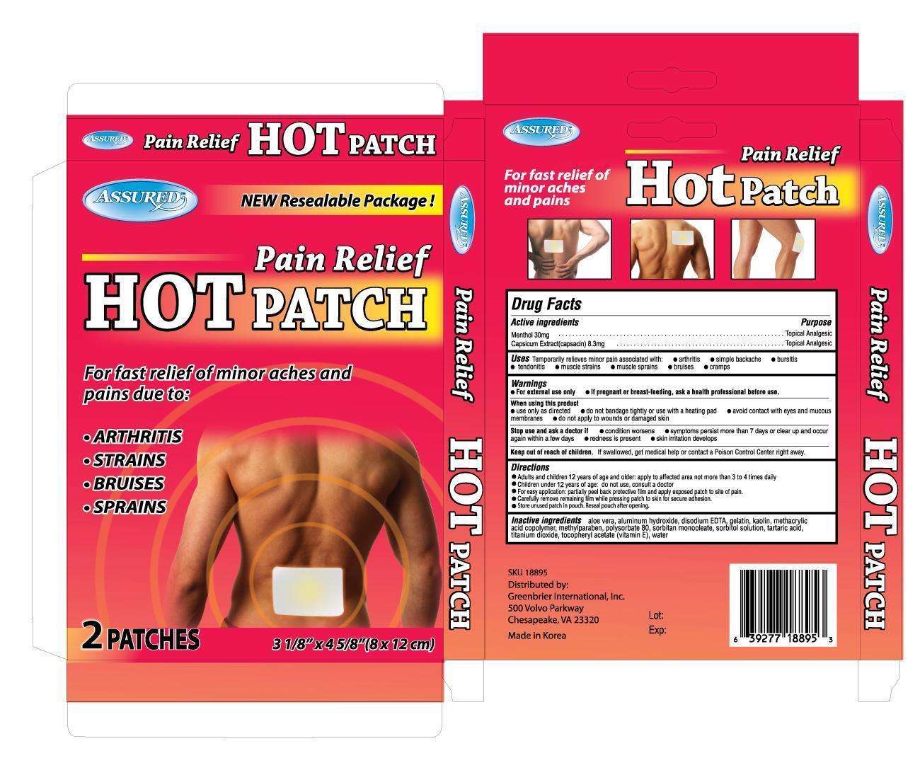 ASSURED PAIN RELIEF HOT PATCH