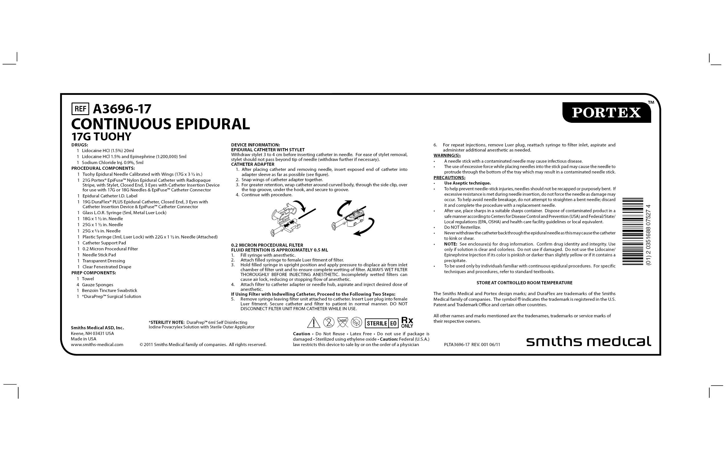 A3696-17 CONTINUOUS EPIDURAL 17G TUOHY