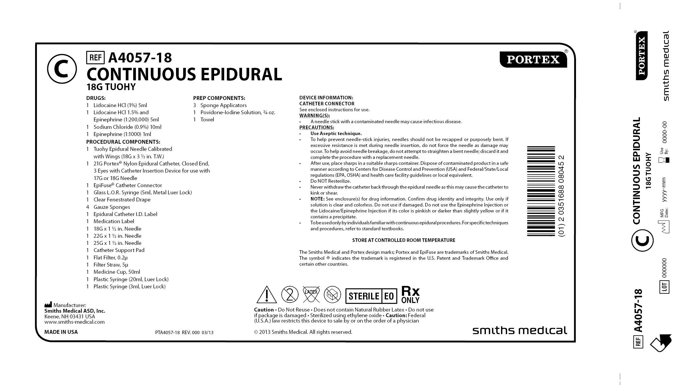 A4057-18 CONTINUOUS EPIDURAL 18G TUOHY