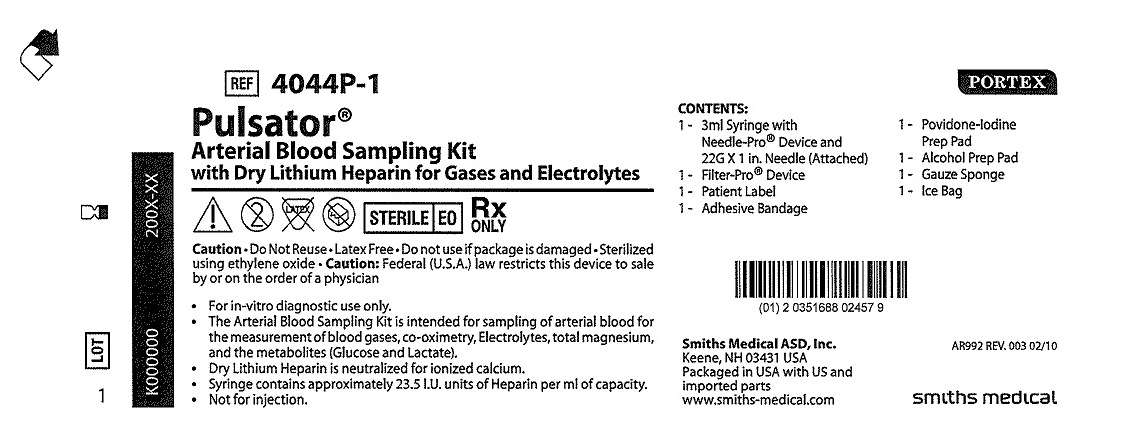 4044P-1 Pulsator Arterial Blood Sampling Kit with Dry Lithium Heparin for Gases and Electrolytes