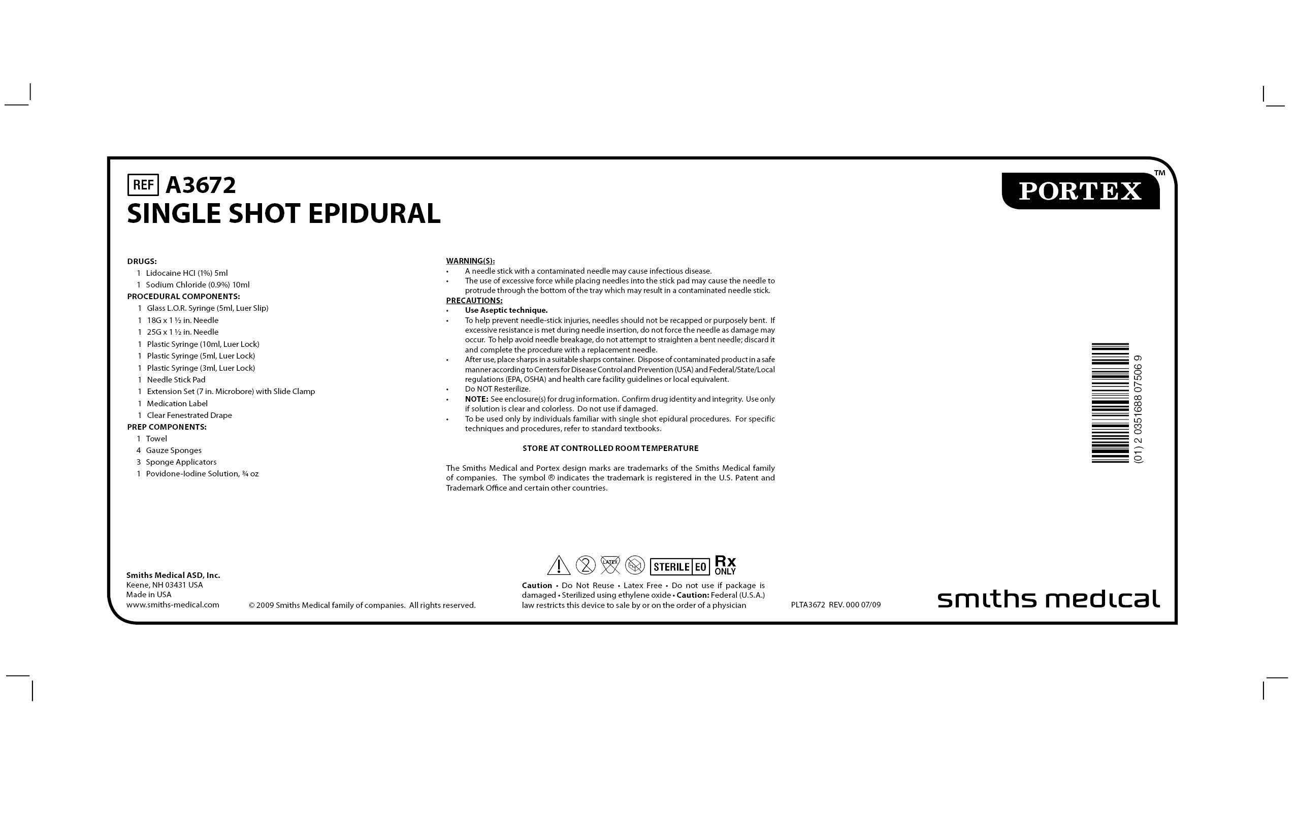 A3672 SINGLE SHOT EPIDURAL