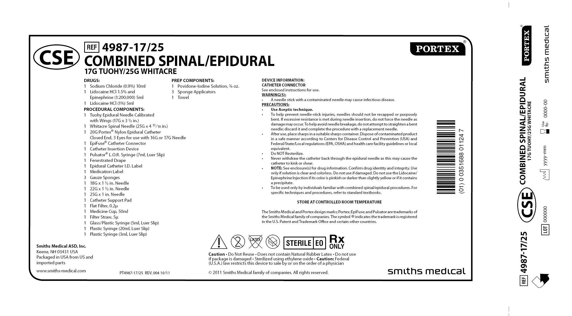4987-17/25 COMBINED SPINAL/EPIDURAL 17G TUOHY/25G WHITACRE