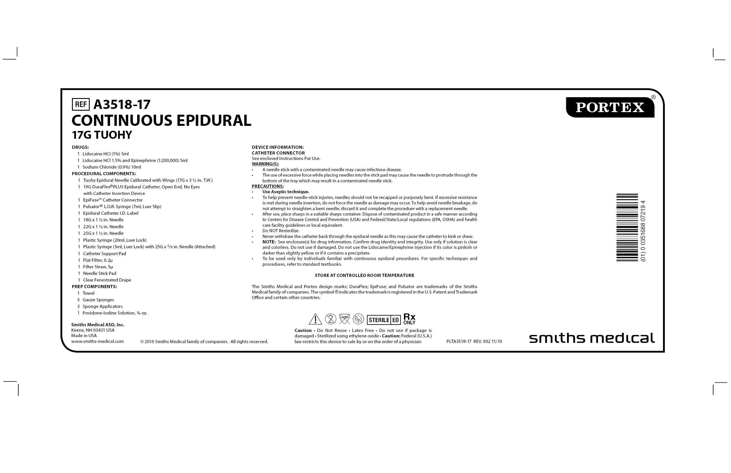 A3518-17 CONTINUOUS EPIDURAL 17G TUOHY