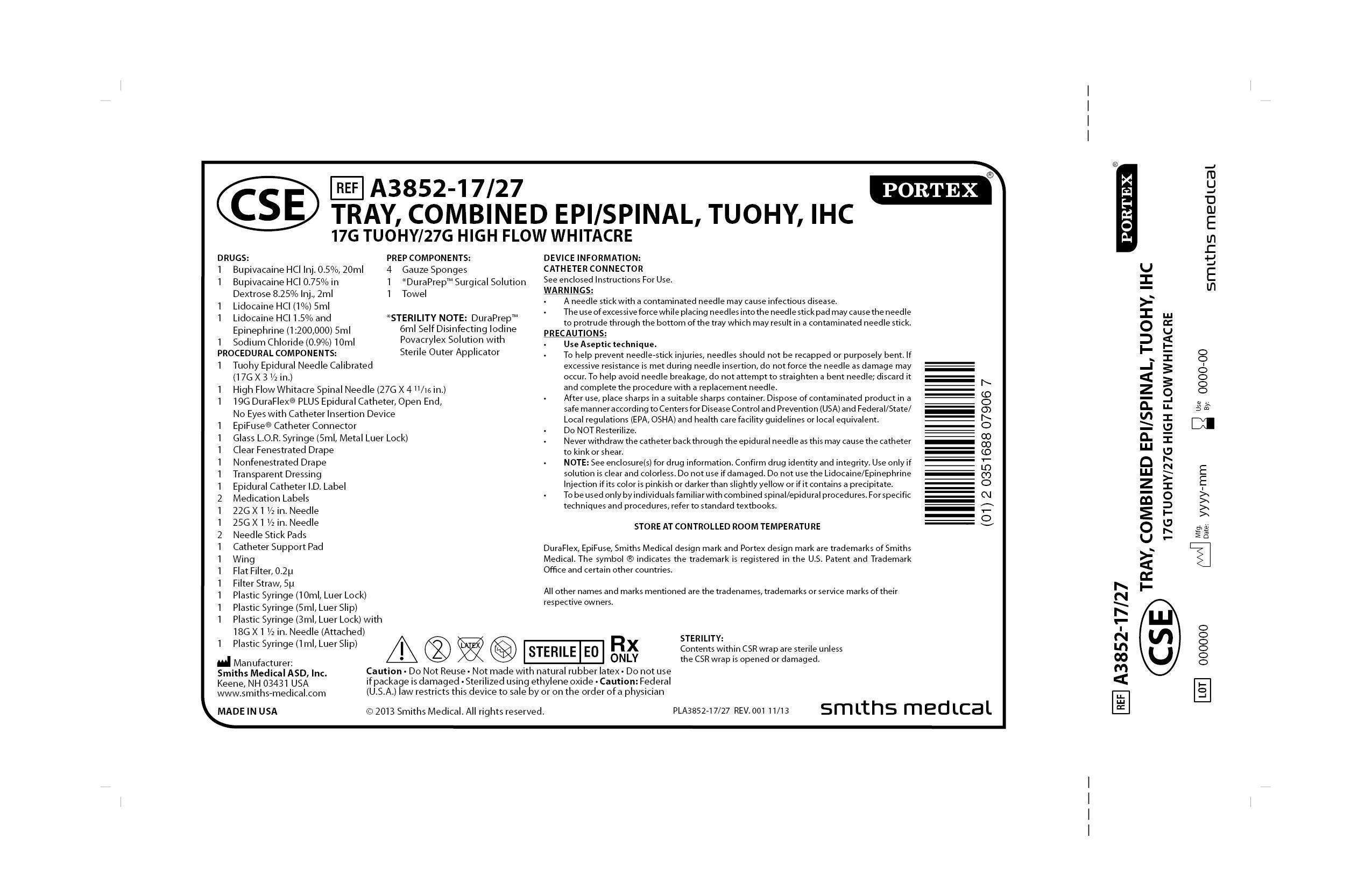 A3852-17/27 COMBINED SPINAL/EPIDURAL 17G TUOHY