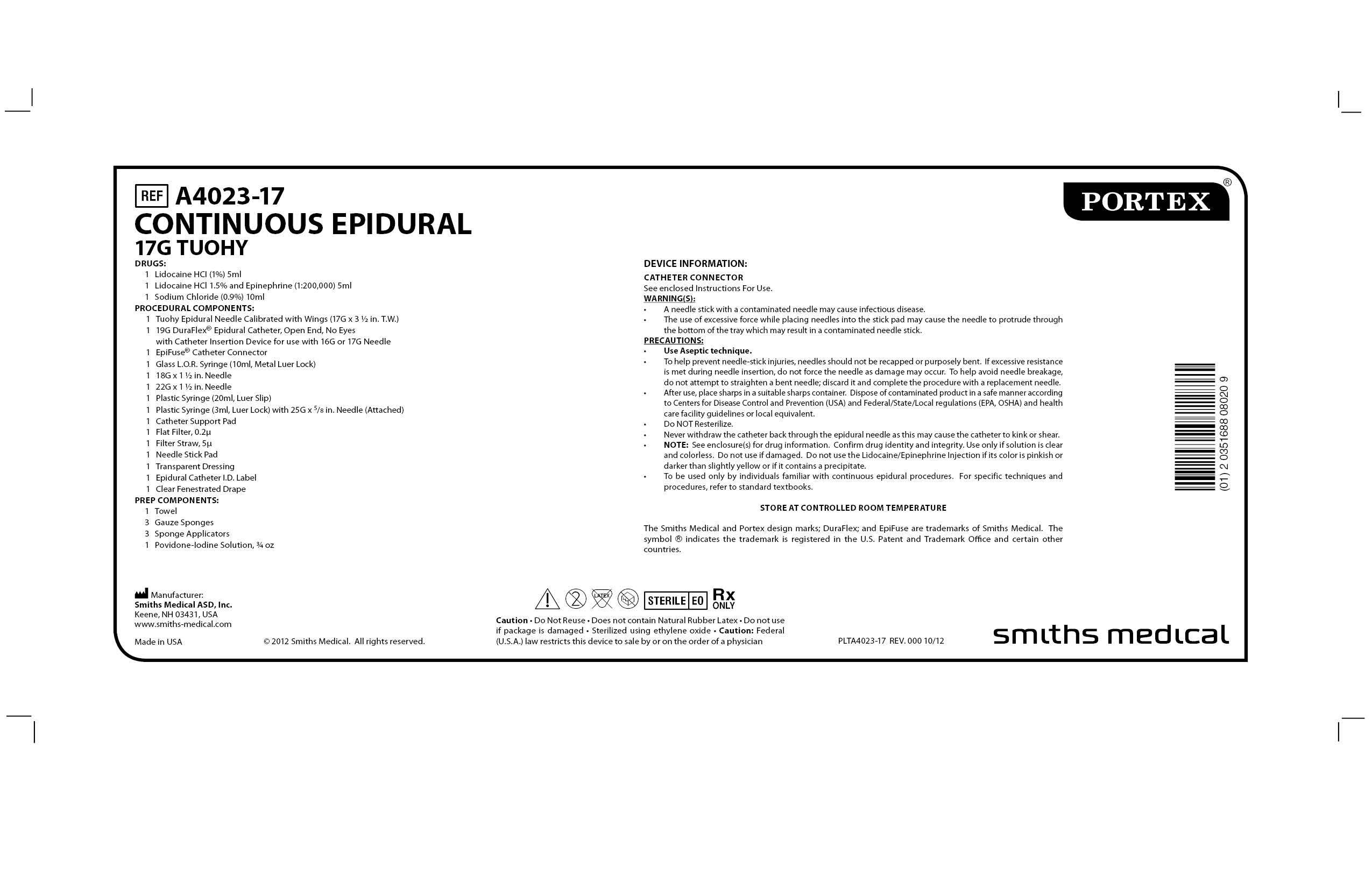 A4023-17 CONTINUOUS EPIDURAL 17G TUOHY