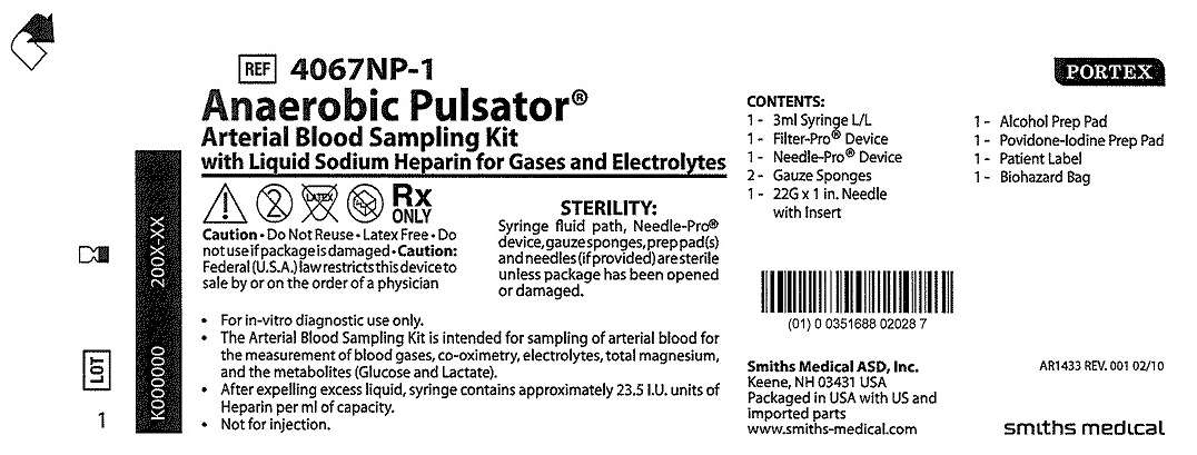 4067NP-1 Anaerobic Pulsator Arterial Blood Sampling Kit with Liquid Sodium Heparin for Gases and Electrolytes