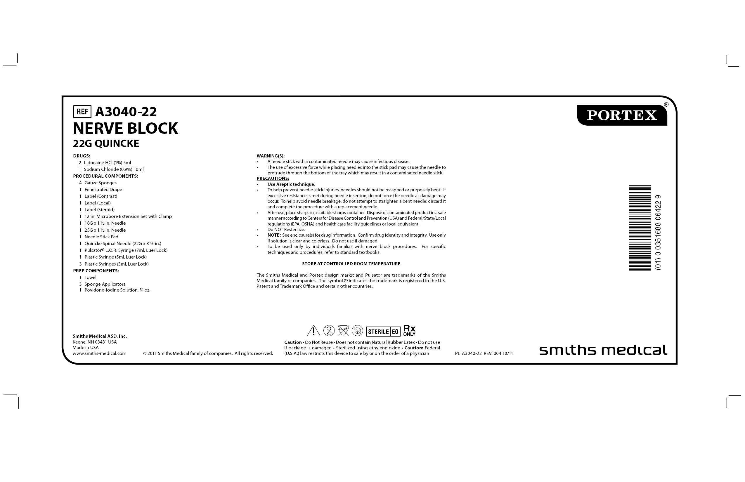 A3040-22 NERVE BLOCK 22G QUINCKE