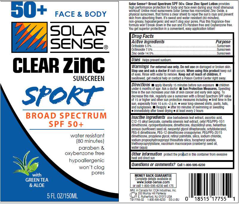 SOLAR SENSE CLEAR ZINC SUNSCREEN FACE and BODY SPORT BROAD SPECTRUM SPF 50 Plus