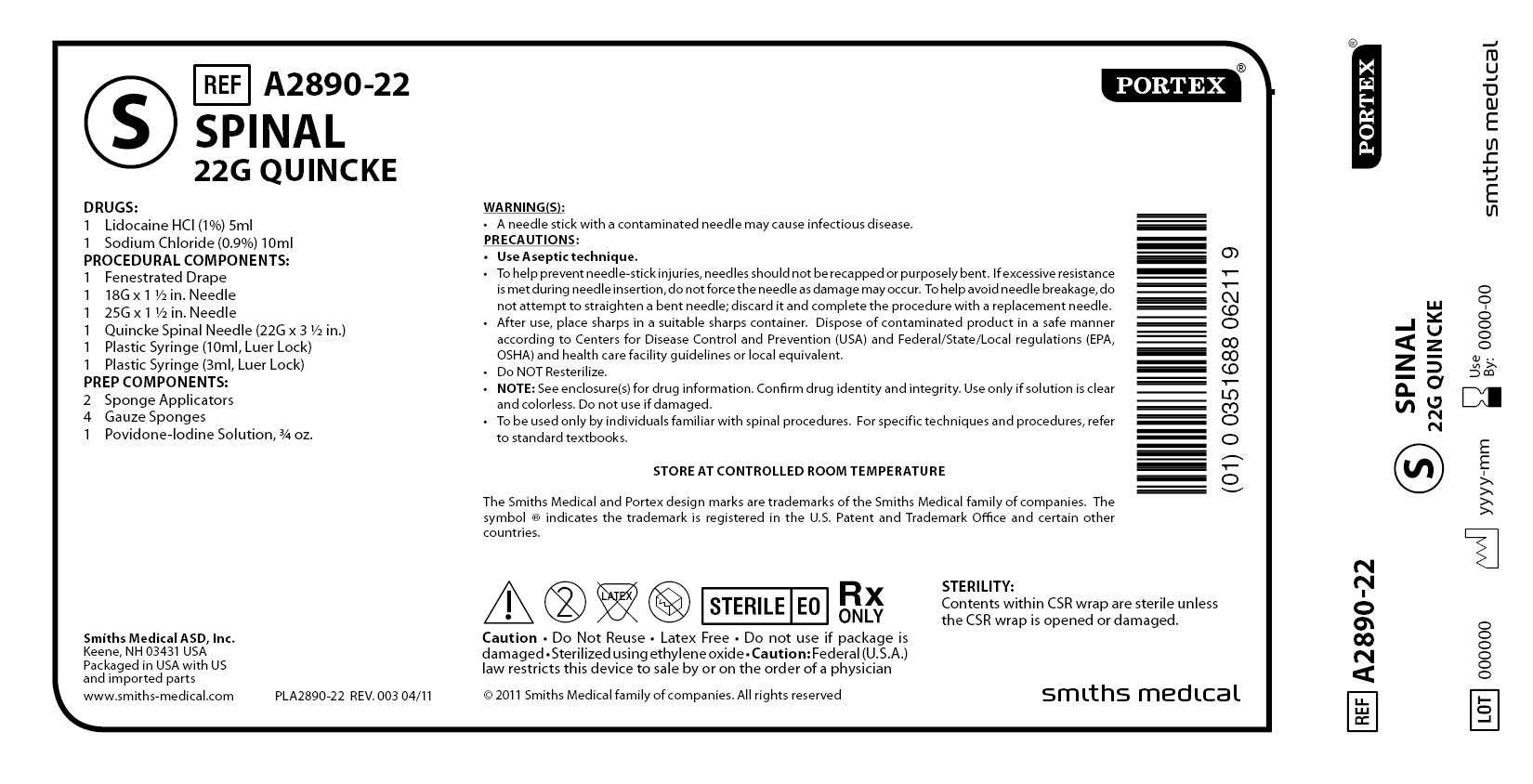 A2890-22 SPINAL 22G QUINCKE