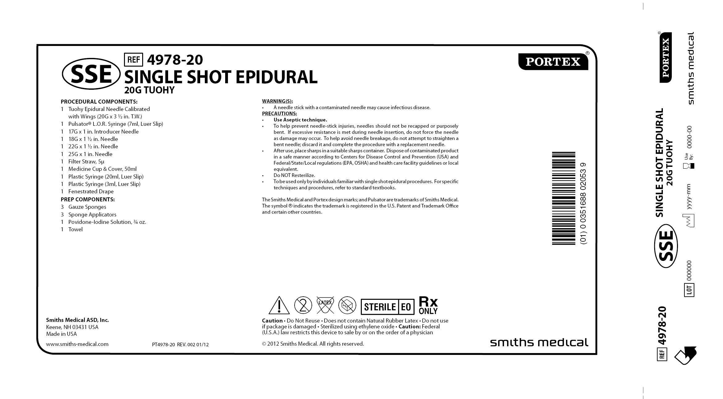 4978-20 SINGLE SHOT EPIDURAL 20G TUOHY