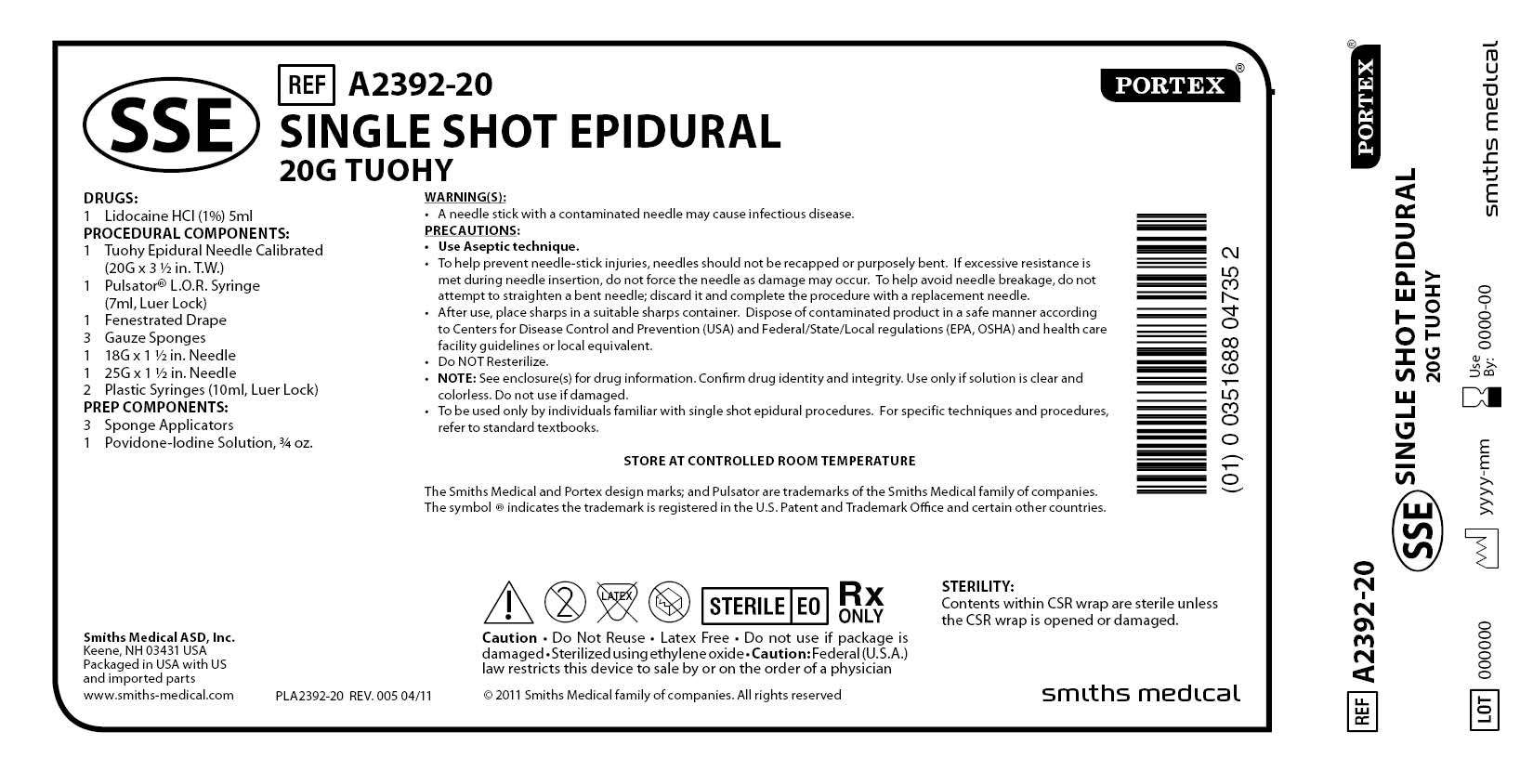 A2392-20 SINGLE SHOT EPIDURAL 20G TUOHY