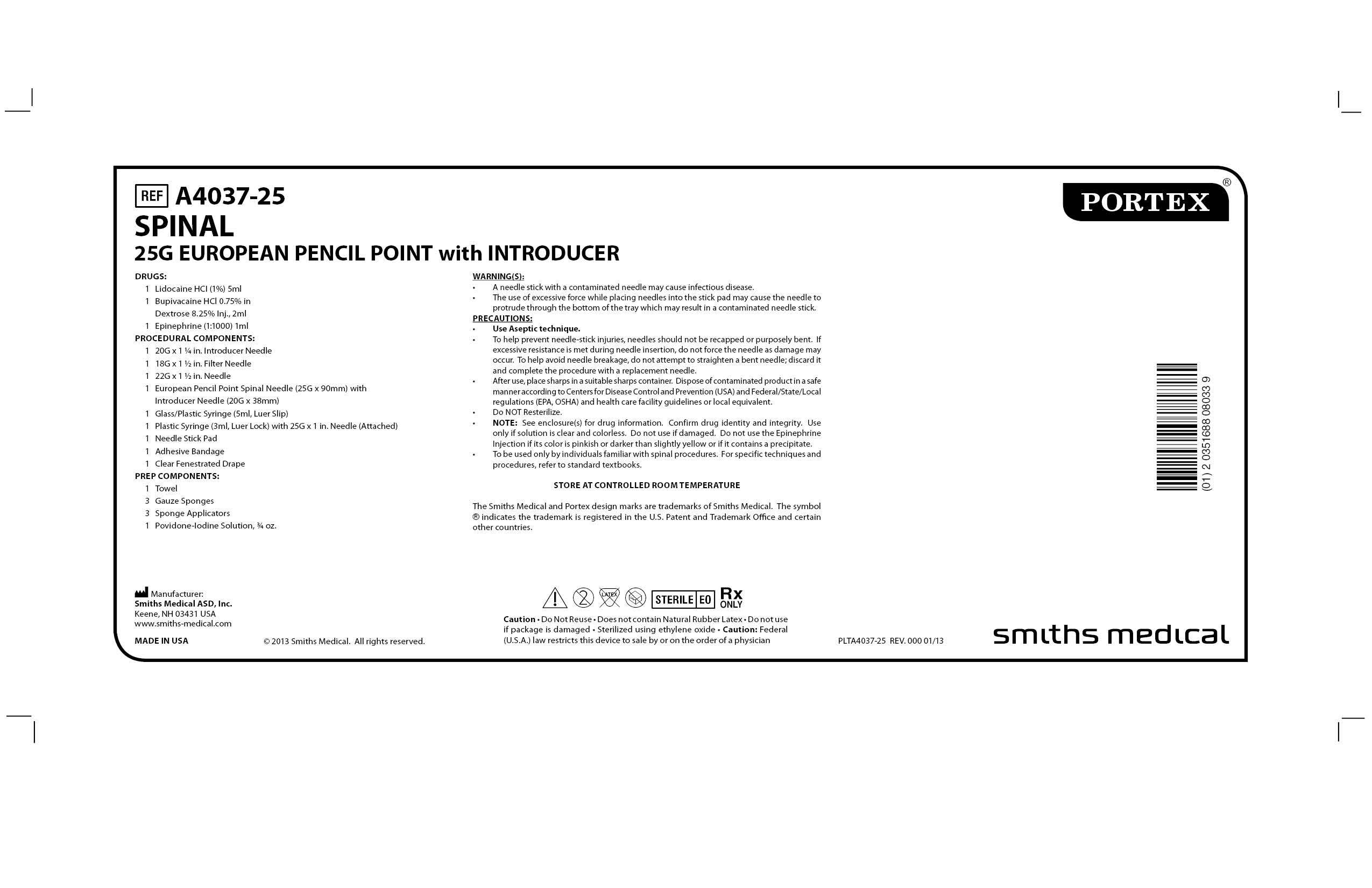 A4037-25 SPINAL 25G EUROPEAN PENCIL POINT with INTRODUCER