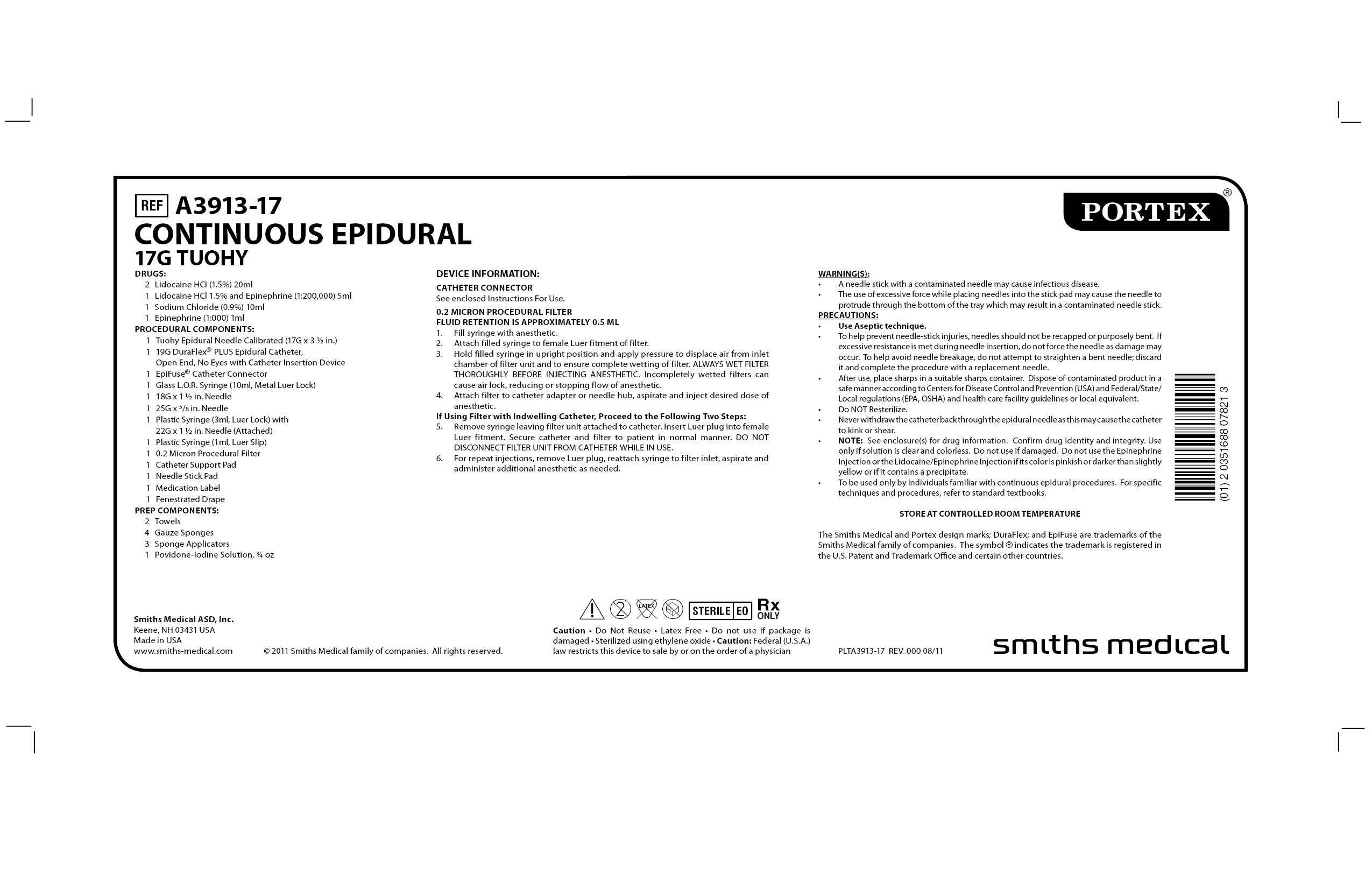 A3913-17 CONTINUOUS EPIDURAL 17G TUOHY