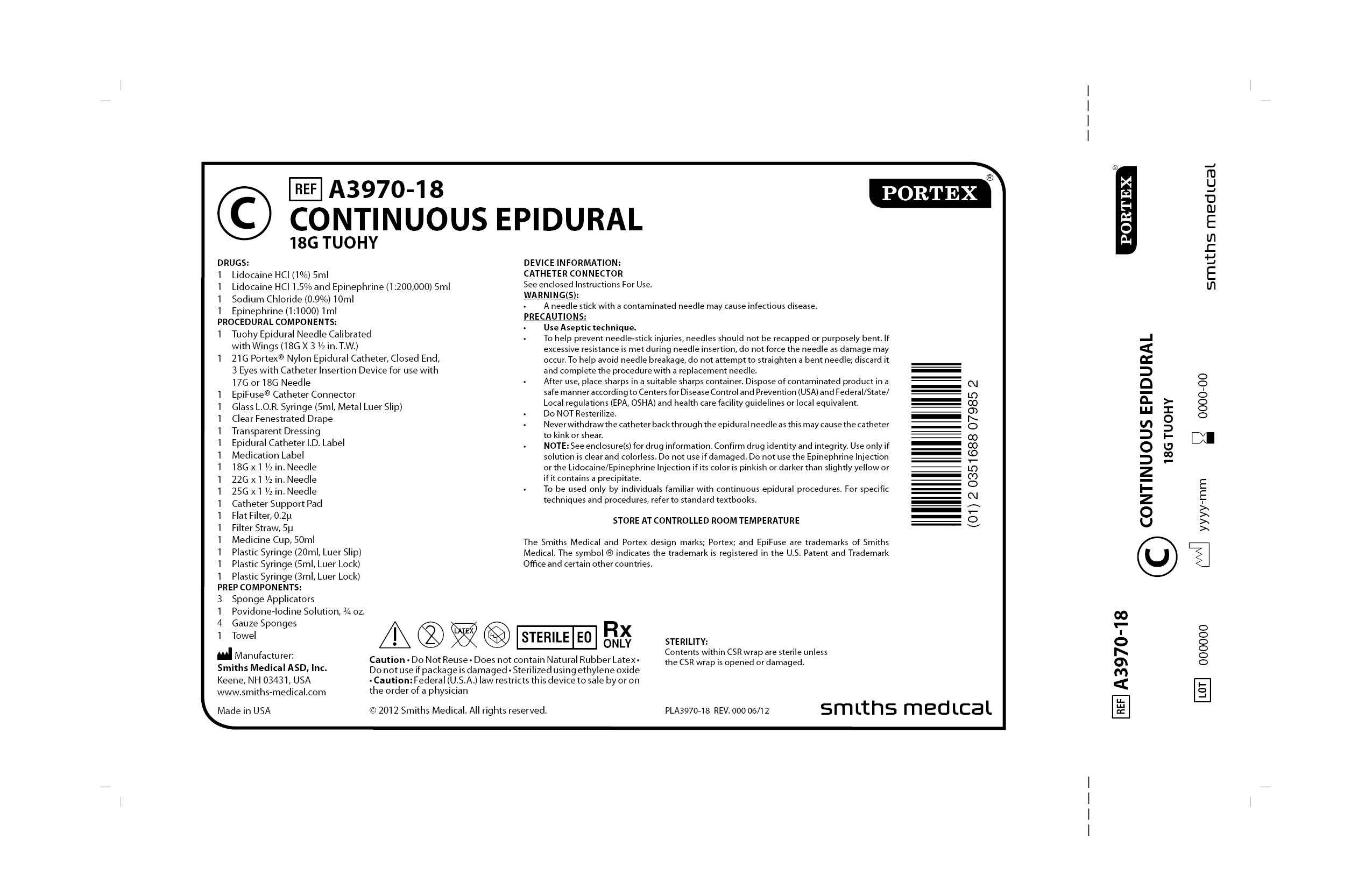 A3970-18 CONTINUOUS EPIDURAL 18G TUOHY