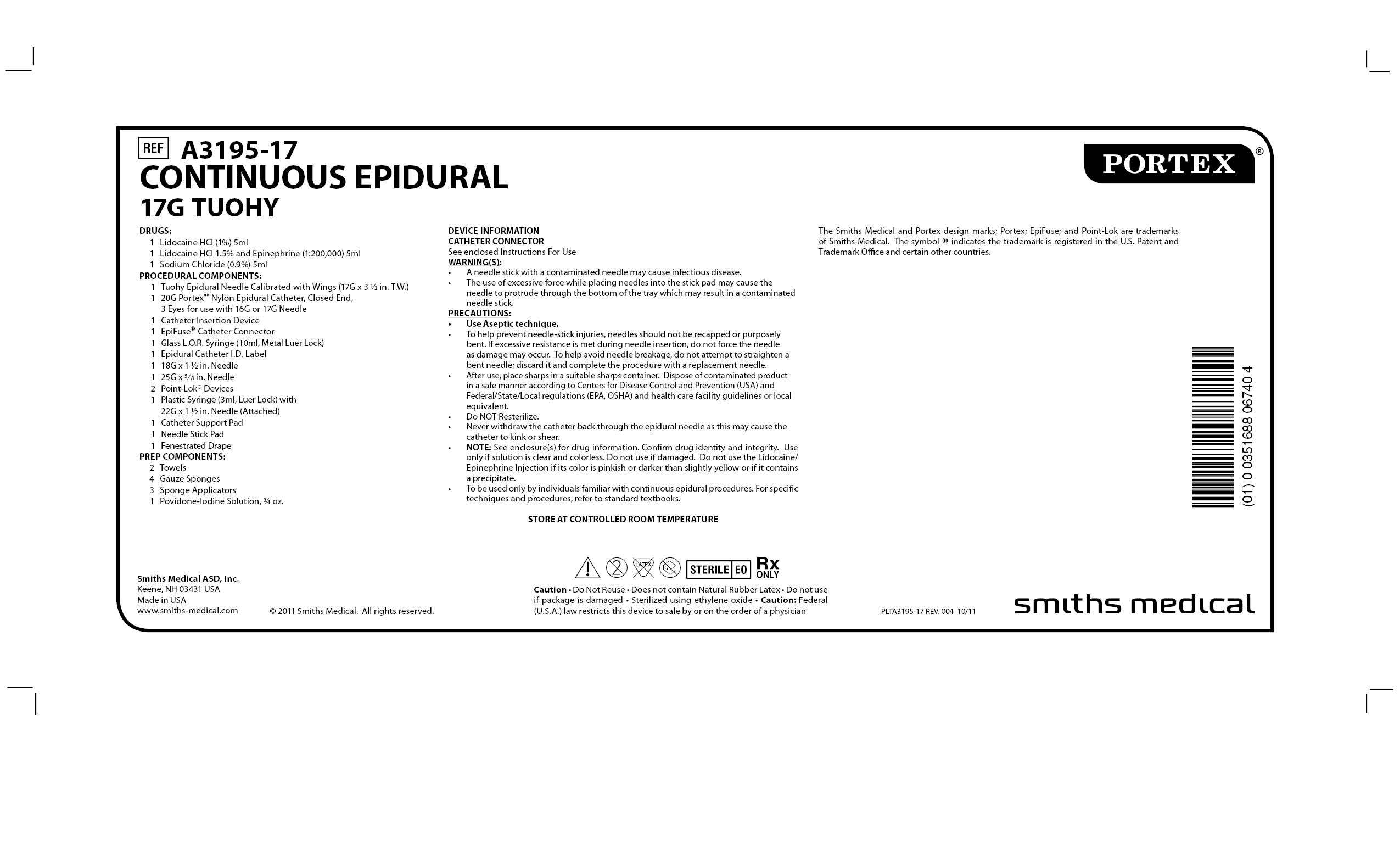 A3195-17 CONTINUOUS EPIDURAL 17G TUOHY