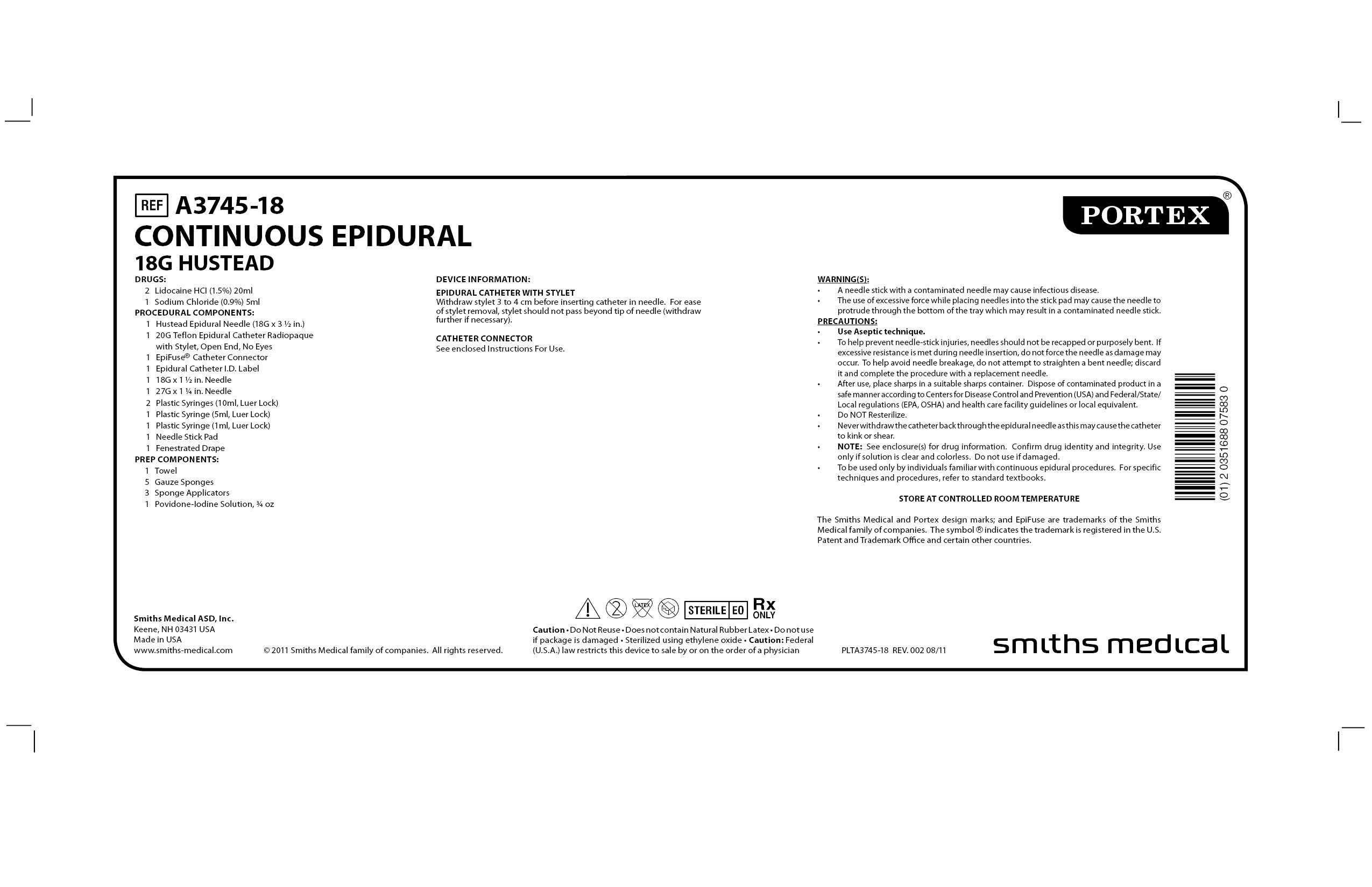 A3745-18 CONTINUOUS EPIDURAL 18G HUSTEAD