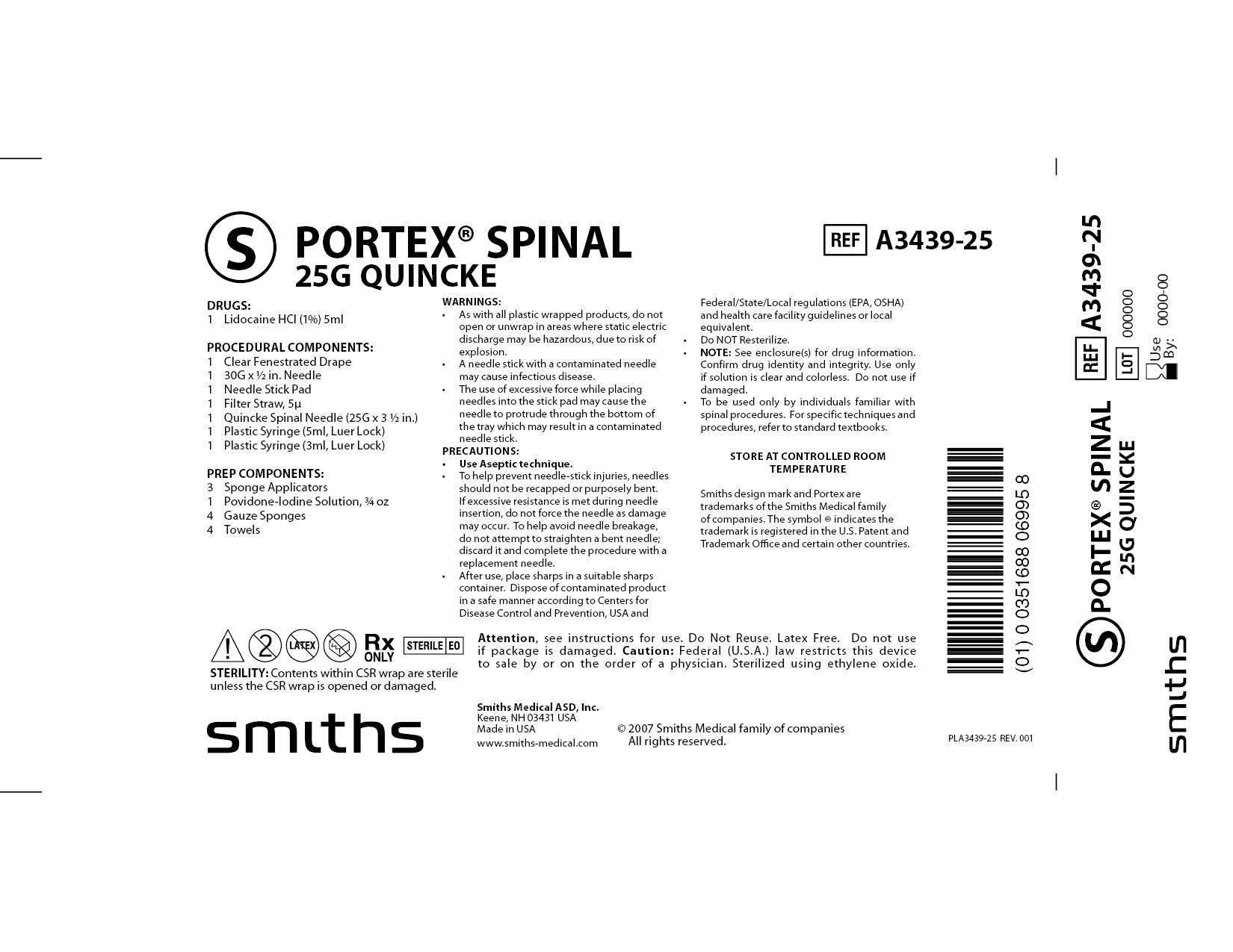 A3439-25 PORTEX SPINAL 25G QUINCKE