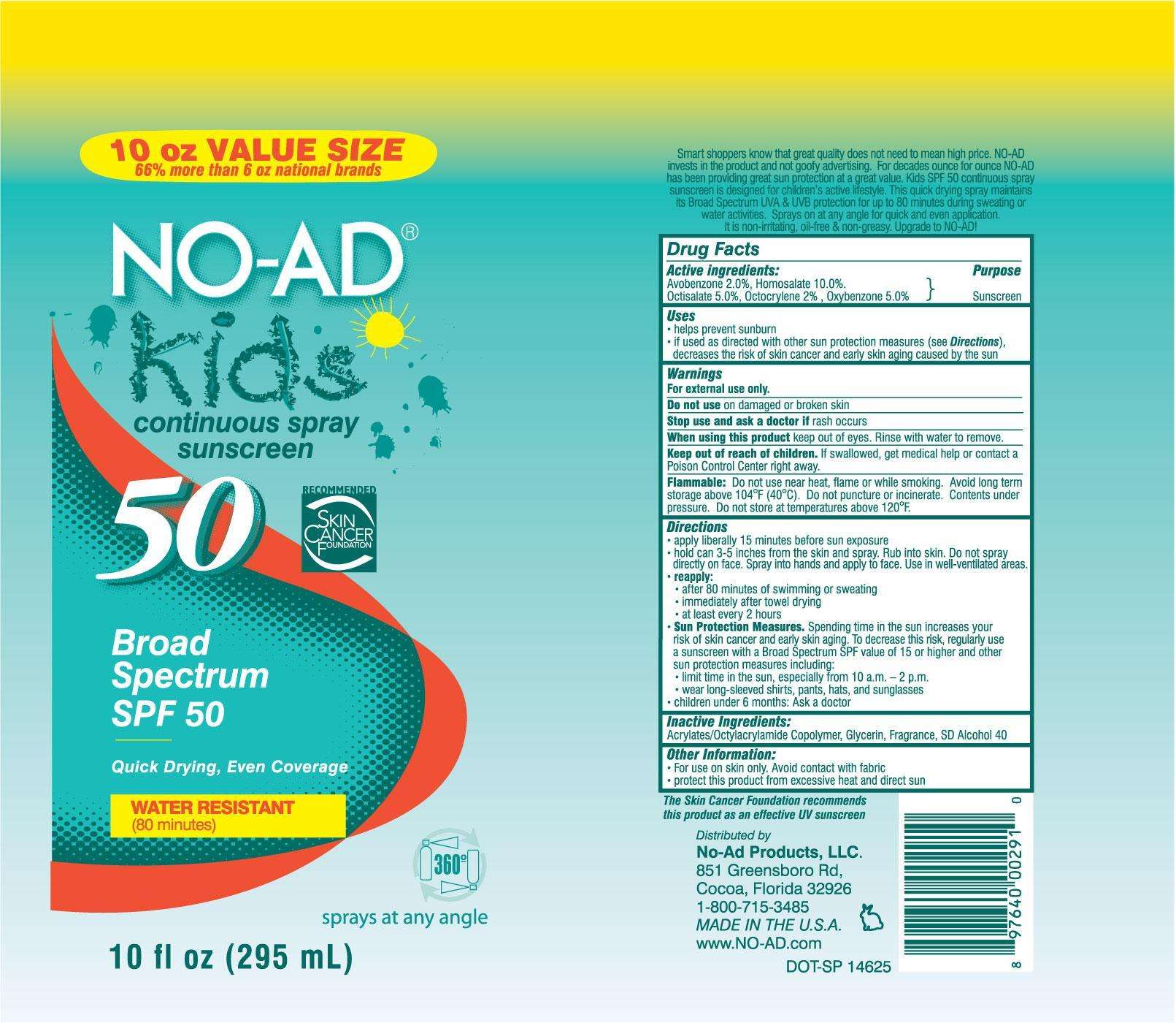 NO-AD Kids SPF50 Continuous Mist Sunscreen