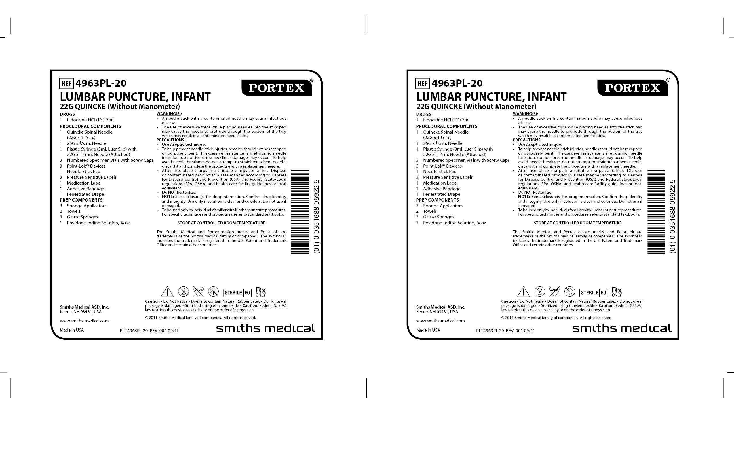 4963PL-20 LUMBAR PUNCTURE, INFANT 22G QUINCKE (WITHOUT MANOMETER)