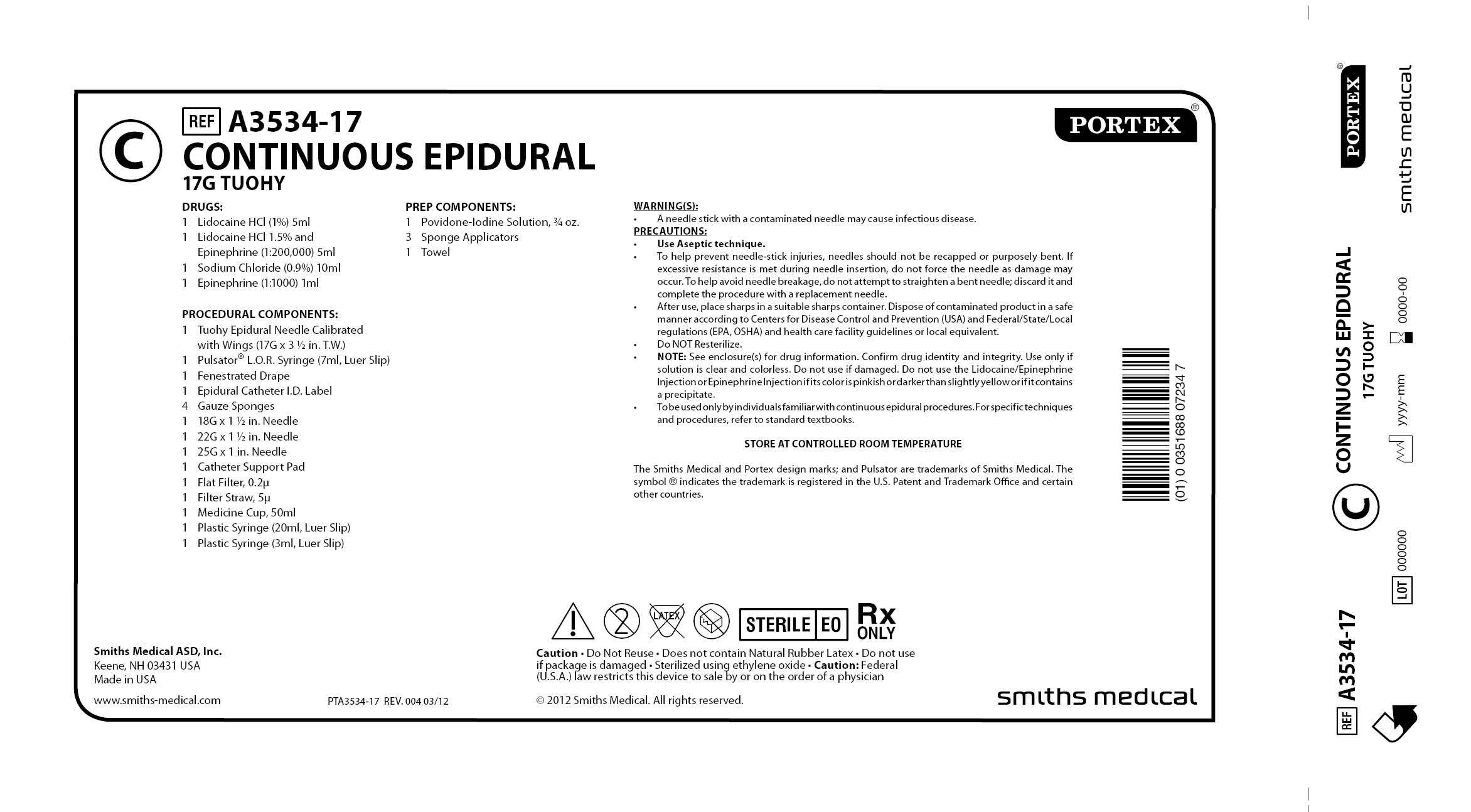 A3534-17 CONTINUOUS EPIDURAL 17G TUOHY