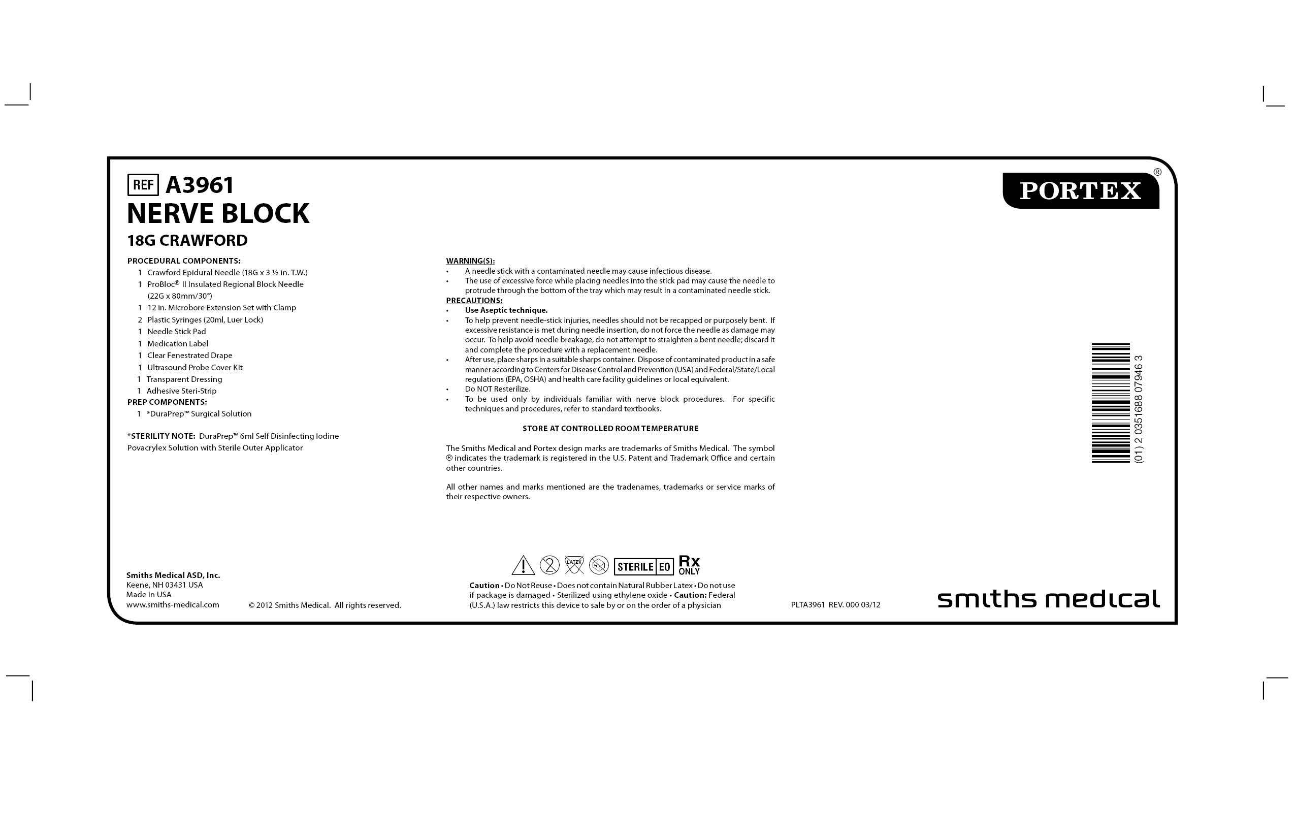 A3961 NERVE BLOCK 18G CRAWFORD