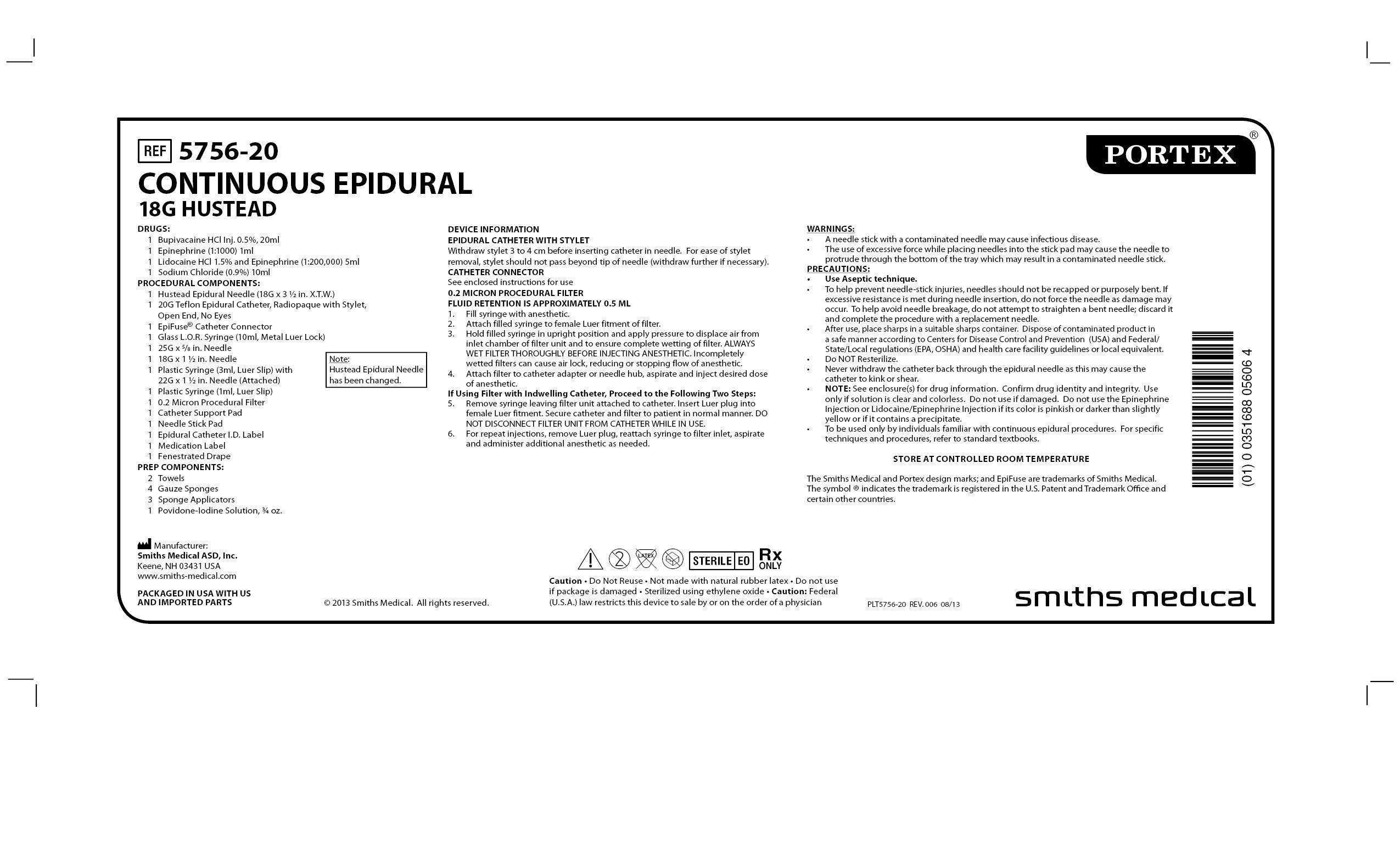 5756-20 CONTINUOUS EPIDURAL 18G HUSTEAD