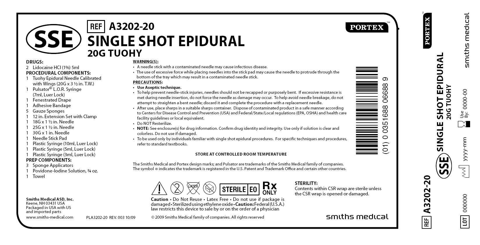 A3202-20 SINGLE SHOT EPIDURAL 20G TUOHY