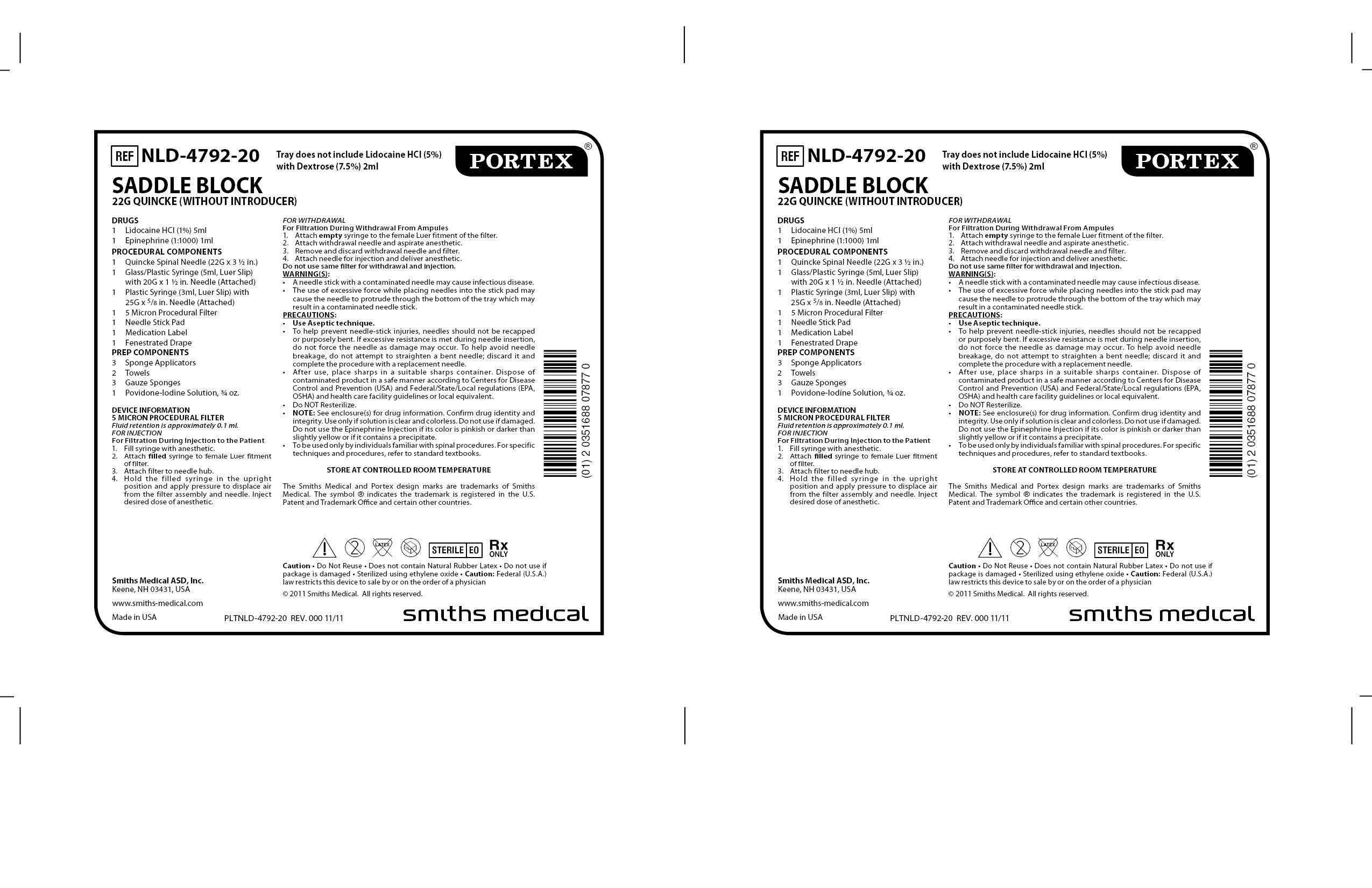 NLD-4792-20 SADDLE BLOCK 22G QUINCKE (WITHOUT INTRODUCER)