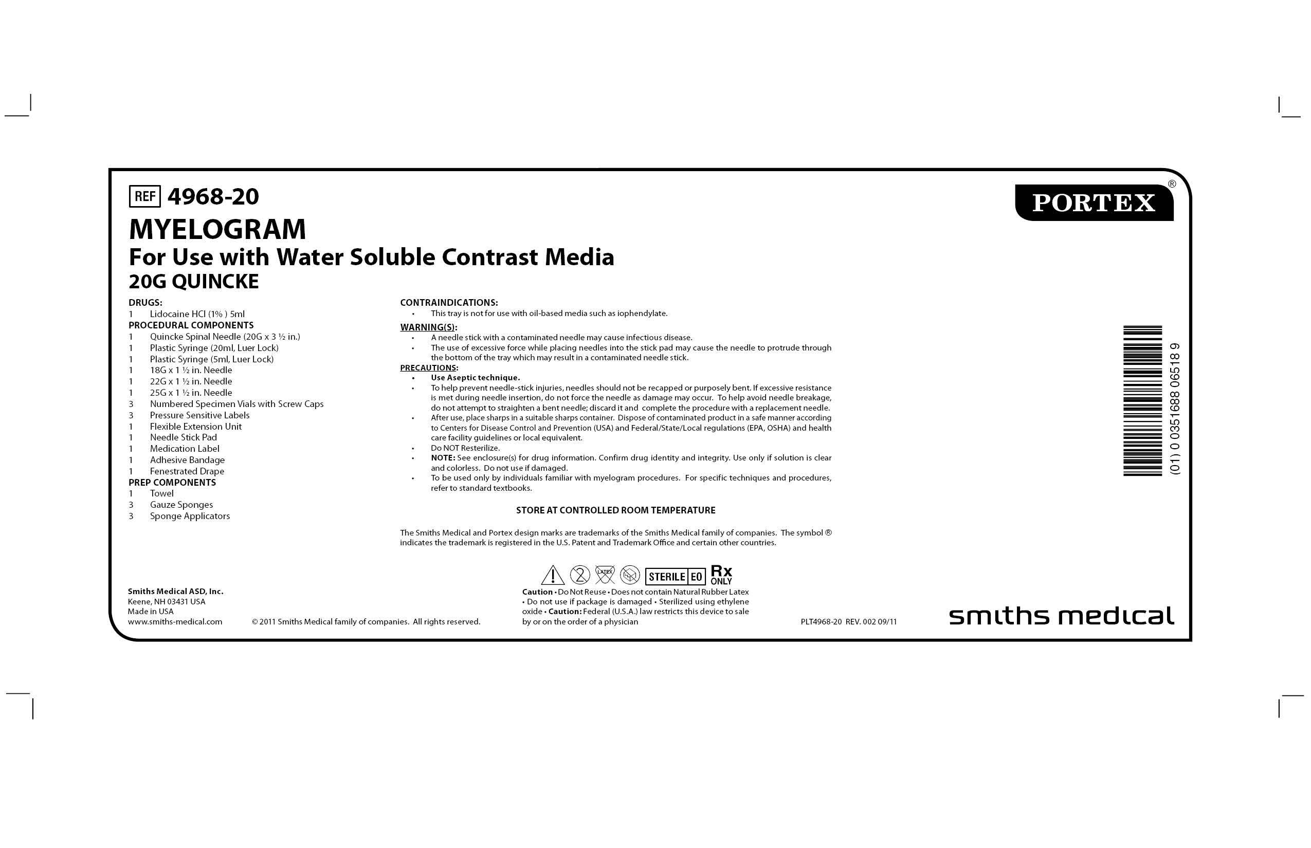 4968-20 MYELOGRAM For Use with Water Soluble Contrast Media 20G QUINCKE