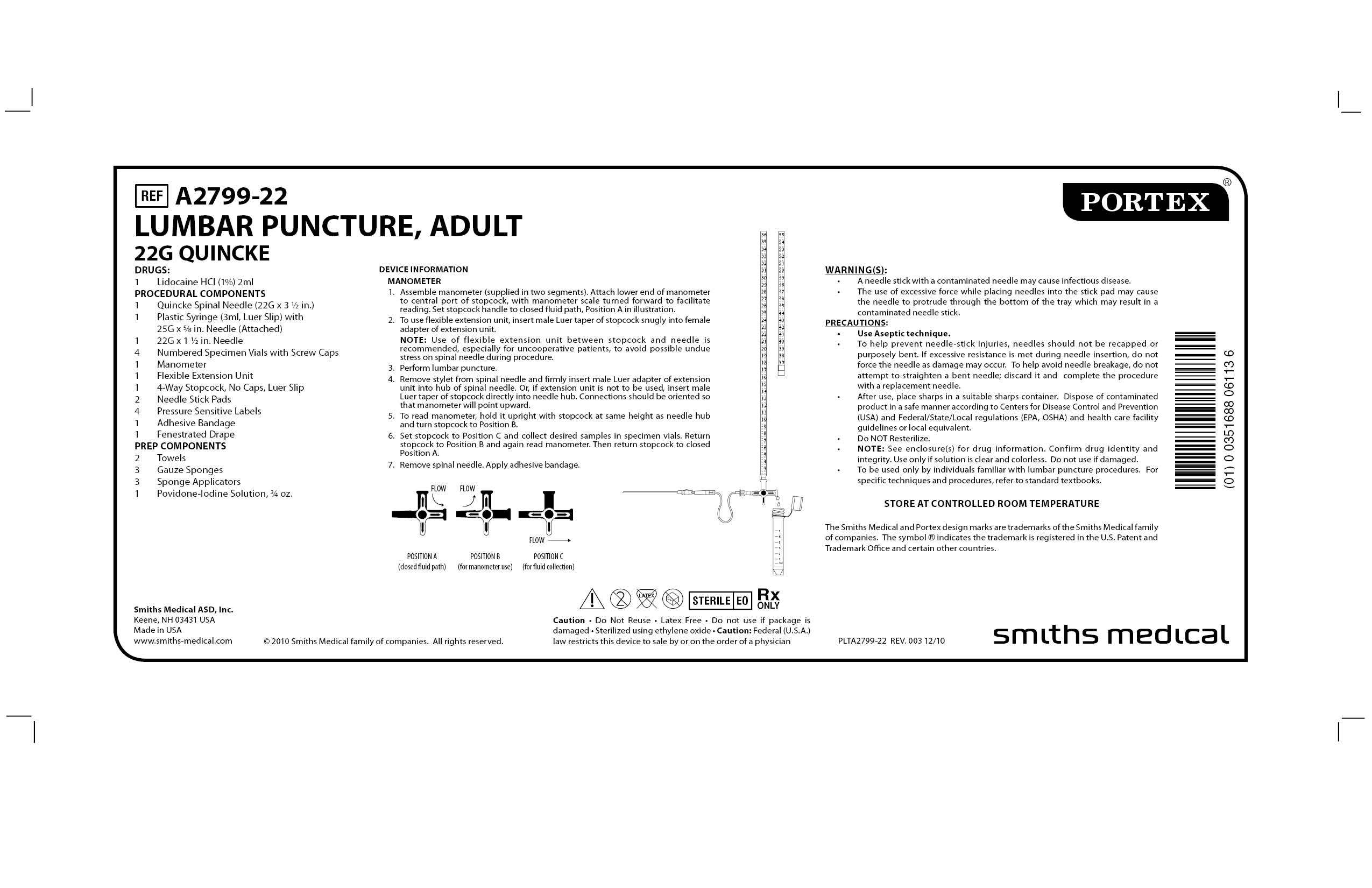 A2799-22 LUMBAR PUNCTURE, ADULT 22G QUINCKE