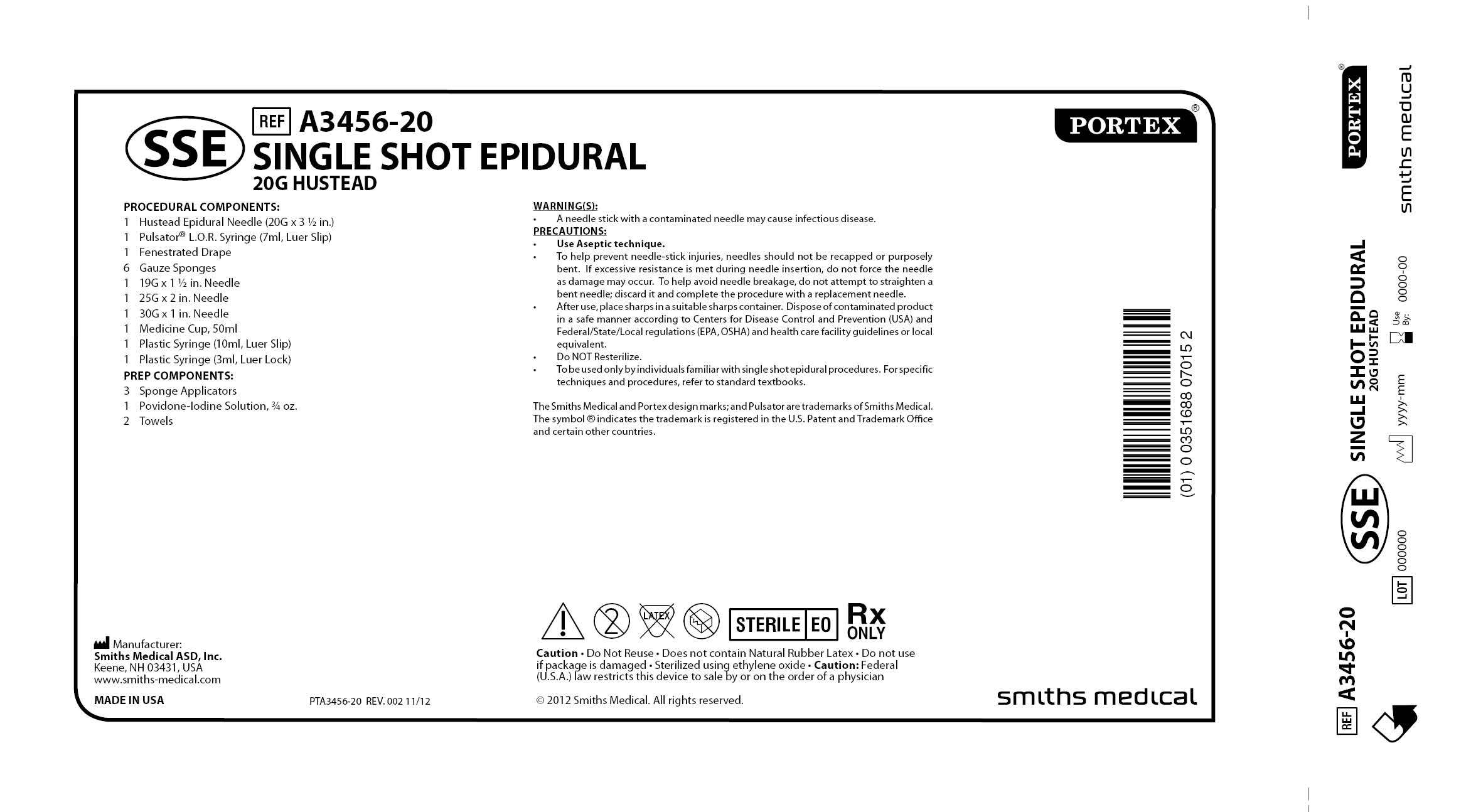 A3456-20 SINGLE SHOT EPIDURAL 20G HUSTEAD