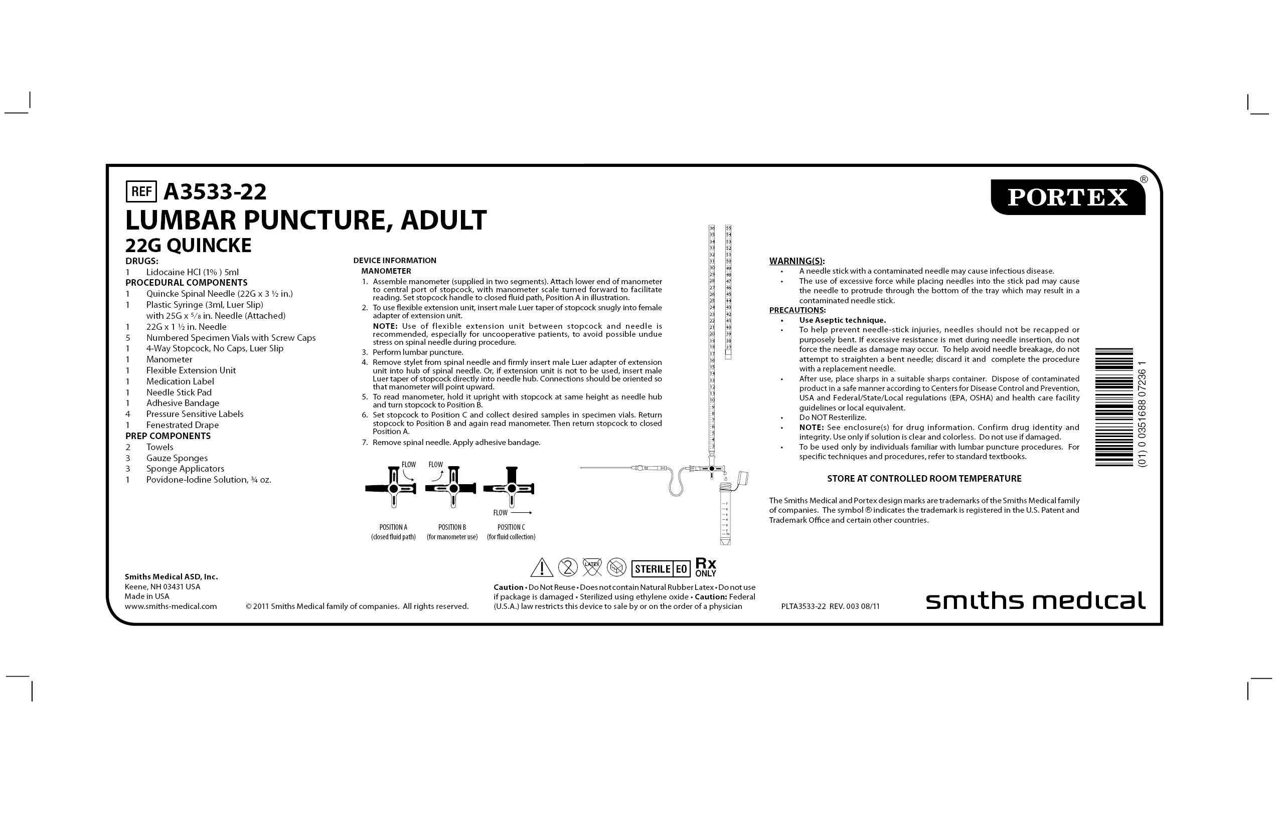 A3533-22 LUMBAR PUNCTURE, ADULT 22G QUINCKE