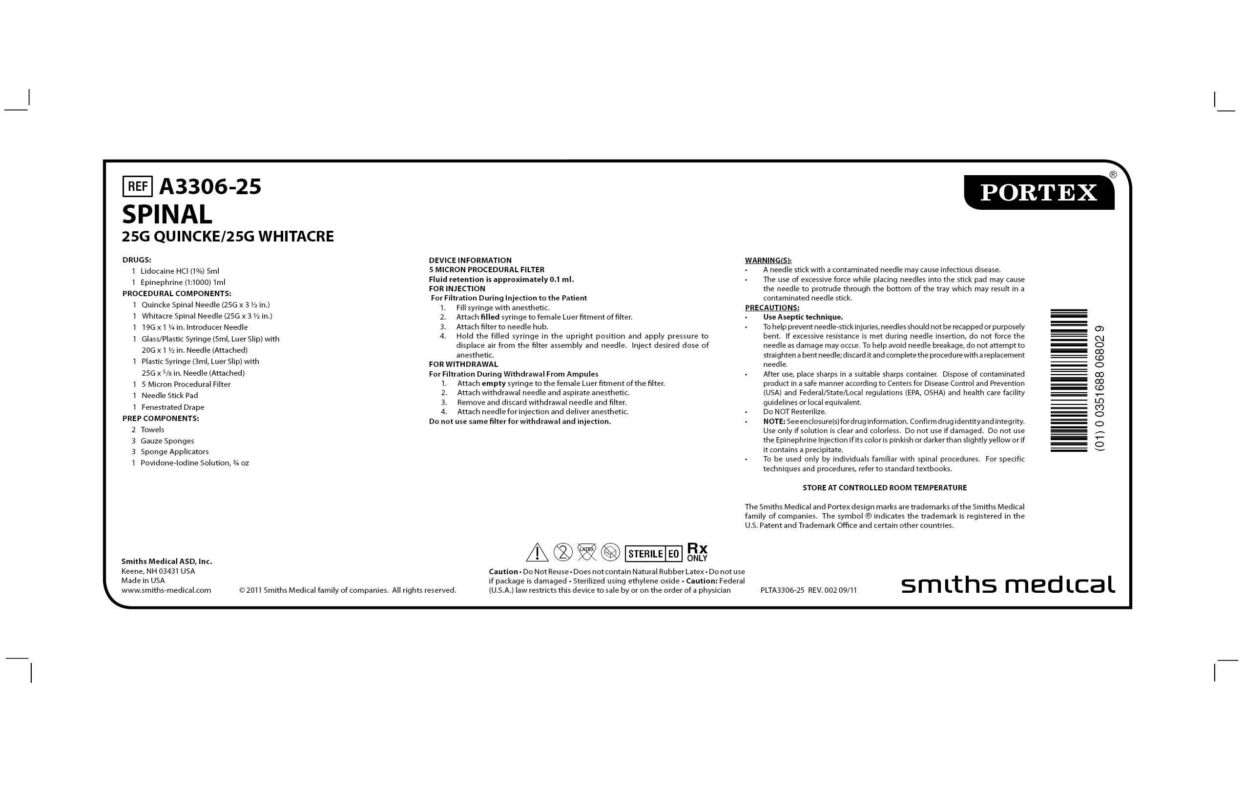 A3306-25 SPINAL 25G QUINCKE/25G WHITACRE