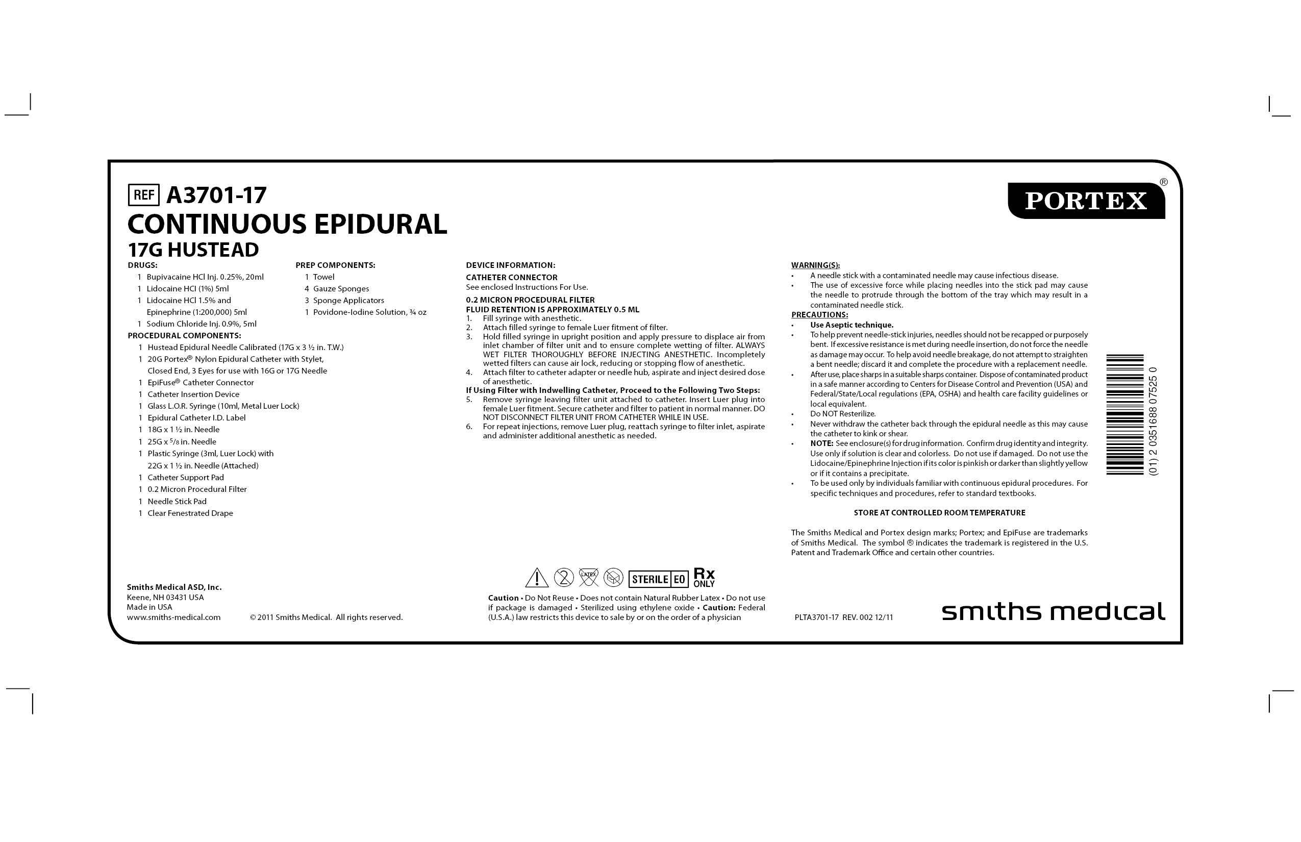 A3701-17 CONTINUOUS EPIDURAL 17G HUSTEAD