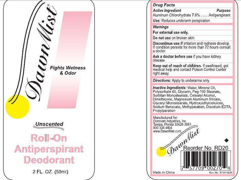 DawnMist Unscented Roll-On Antiperspirant Deodorant