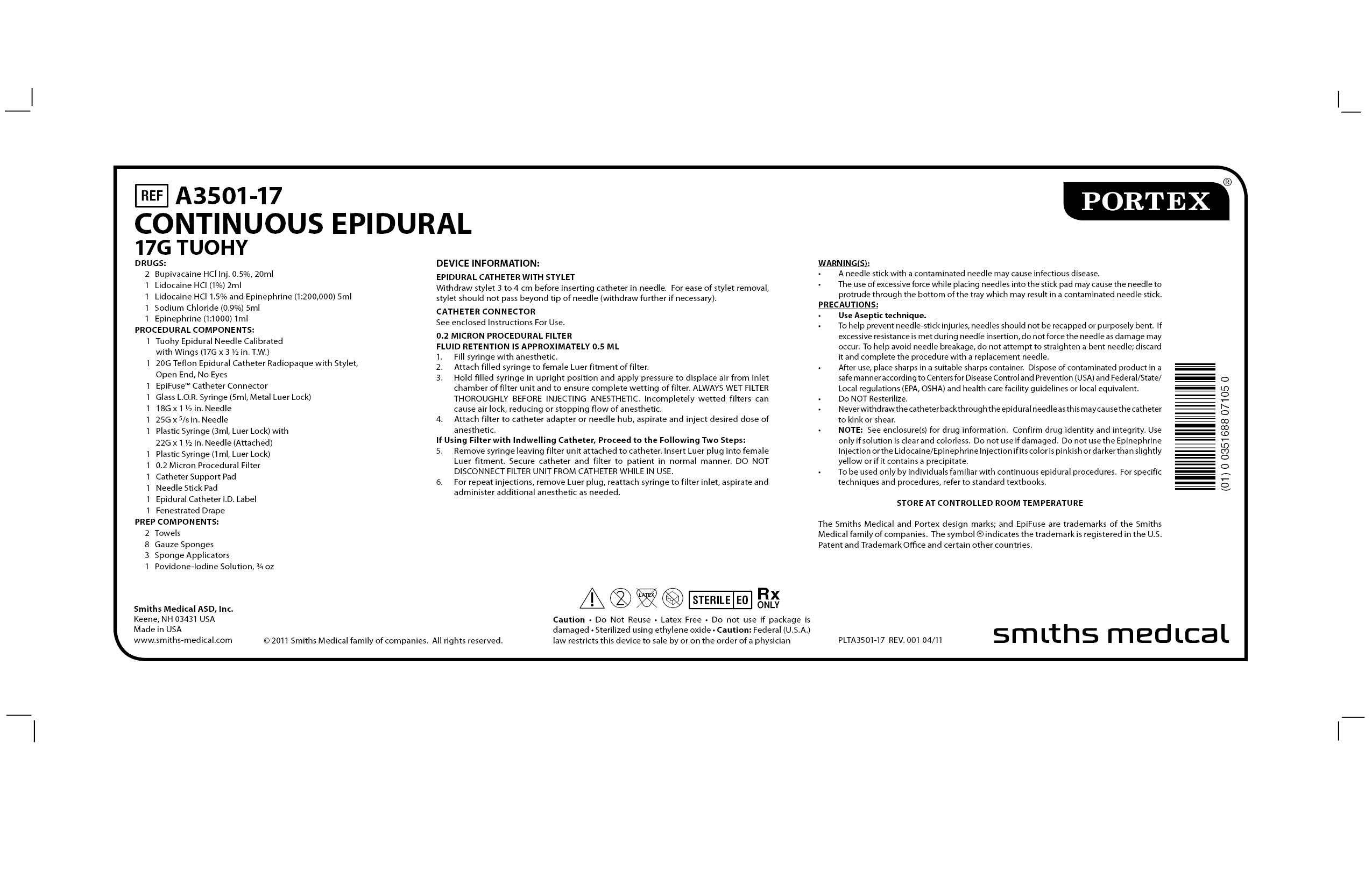 A3501-17 CONTINUOUS EPIDURAL 17G TUOHY