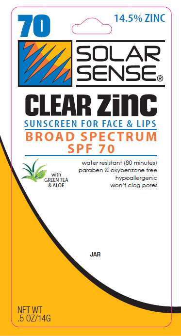 SOLAR SENSE CLEAR ZINC SUNSCREEN FACE and LIPS BROAD SPECTRUM SPF 70